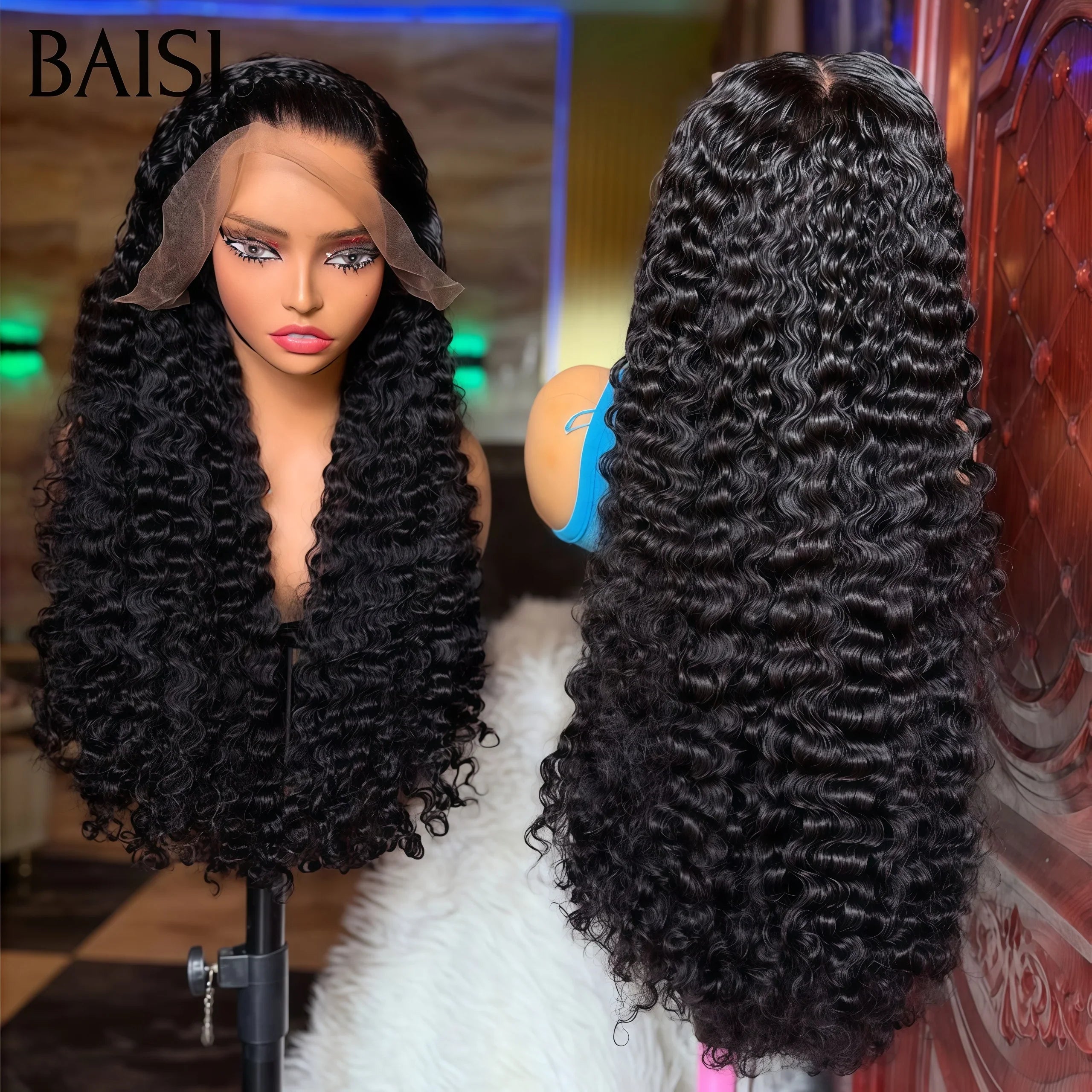 BAISI 13X4 lace perruque curly Petite natte frisé frontale 24Pouces 158€ identique à la photo NOIR 100% cheveux humains FR20