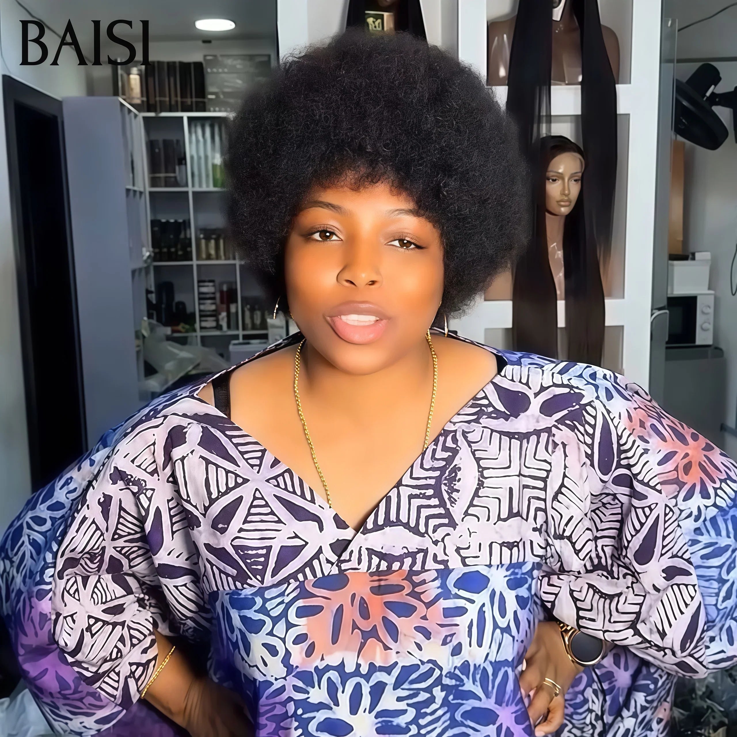 BAISI Bob Afro Curly 45€ schwarz ohne Kleber ohne Spitze aus 100 % Echthaar, maschinell hergestellt FR38