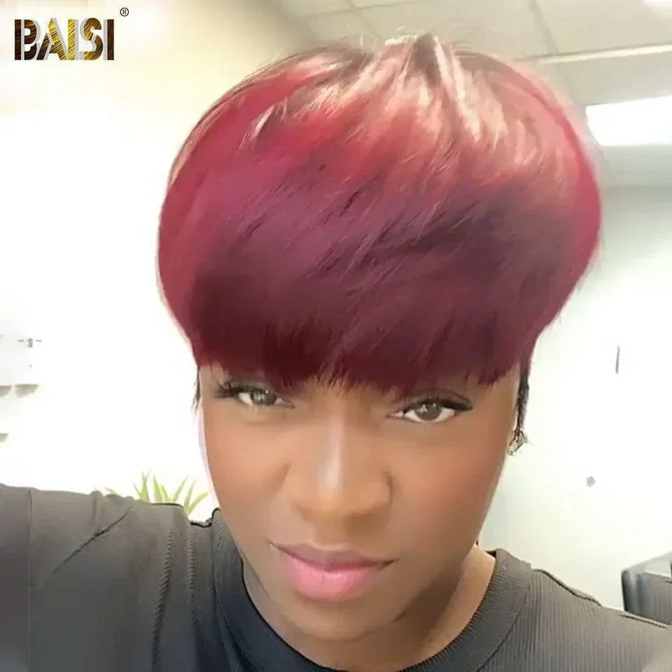 BAISI Media peluca Topper Cabello parcial personalizado en color 1BT Rojo (esta no es una peluca completa)