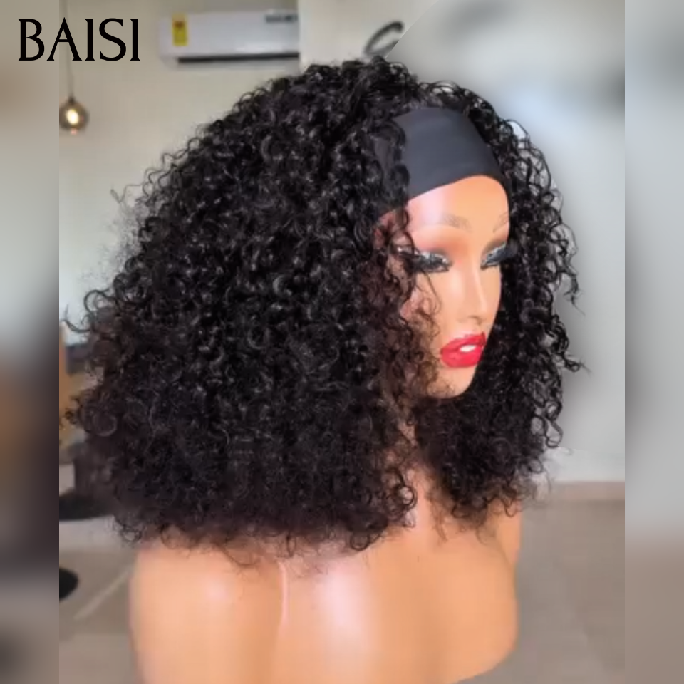 BAISI Perruque Bandeau Curly Wave Sans Colle Prêt-à-porter Fabriquée A La Machine en 100% Vrais Cheveux Humains