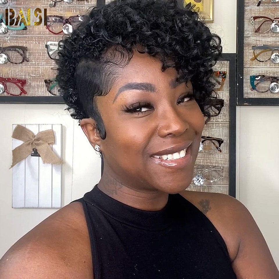 BAISI Demi-perruque Curly wave Topper cheveux partiel personnalisé en Couleur 1B( c'est pas une perruque entière )