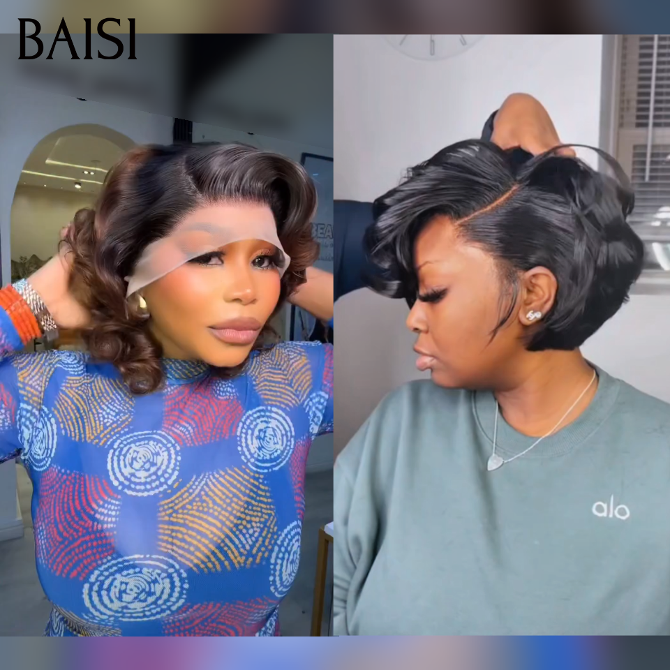 BAISI Prix en Gros 2 Perruques 96€ 13x4 lace frontale Pixie en 2 couleurs 100% vrais cheveux humians