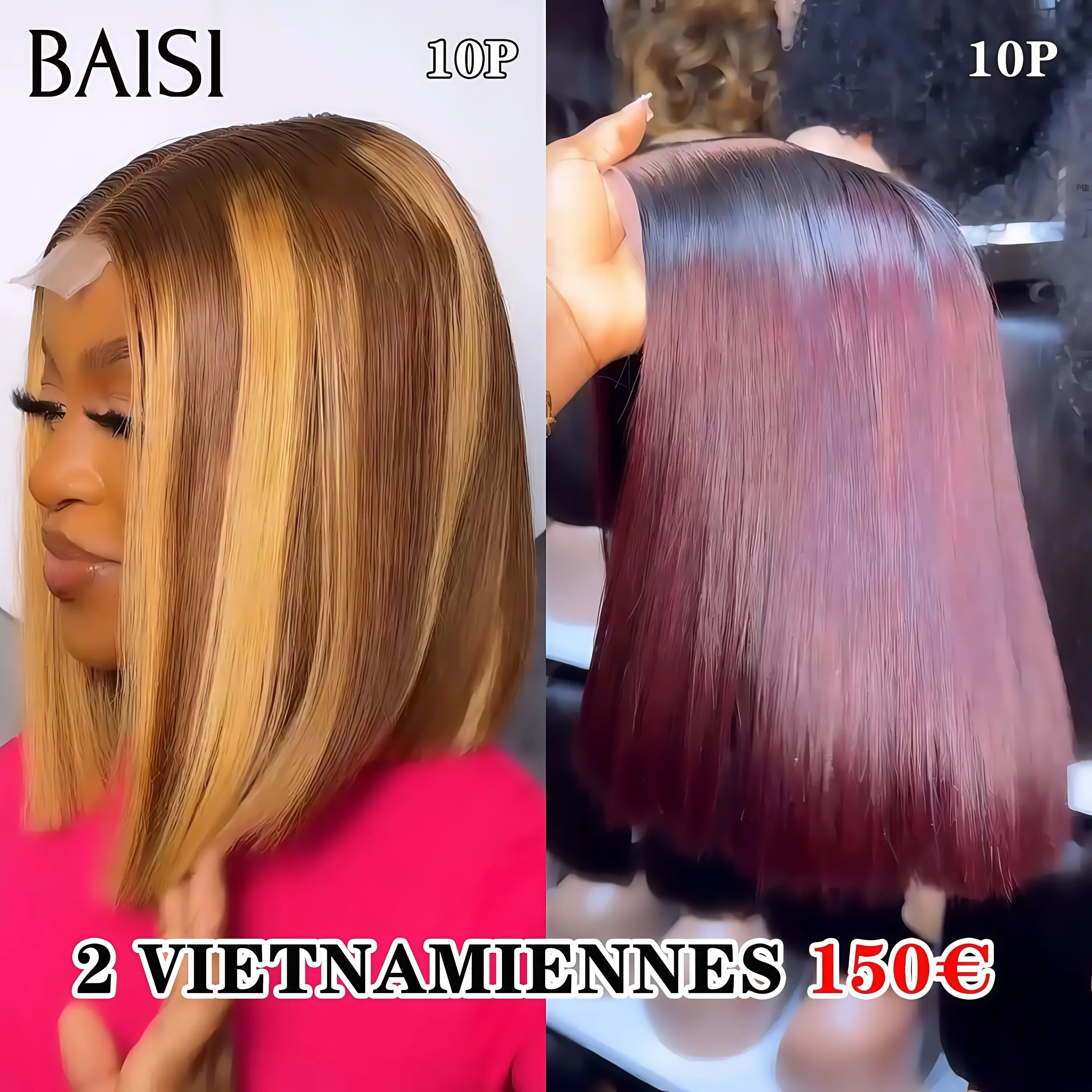 BAISI Set of 2 PROMOTION wigs in 100% real human hair €164 AND €120 (no code needed)