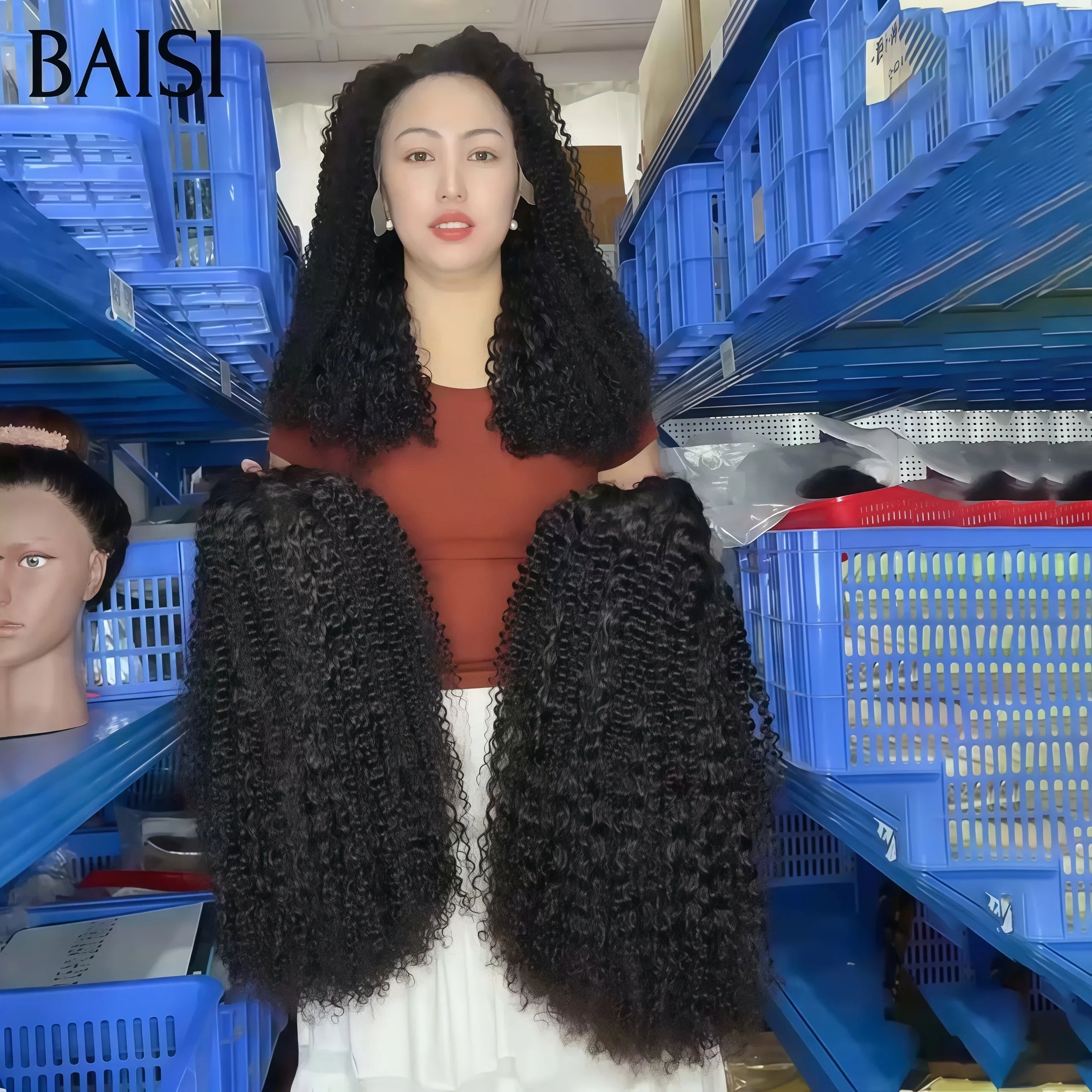 BAISI 13X4 lace Perruques pour revendre 129€ curly wave 24 pouces couleur NOIR en 100% vrais cheveux humains BS60