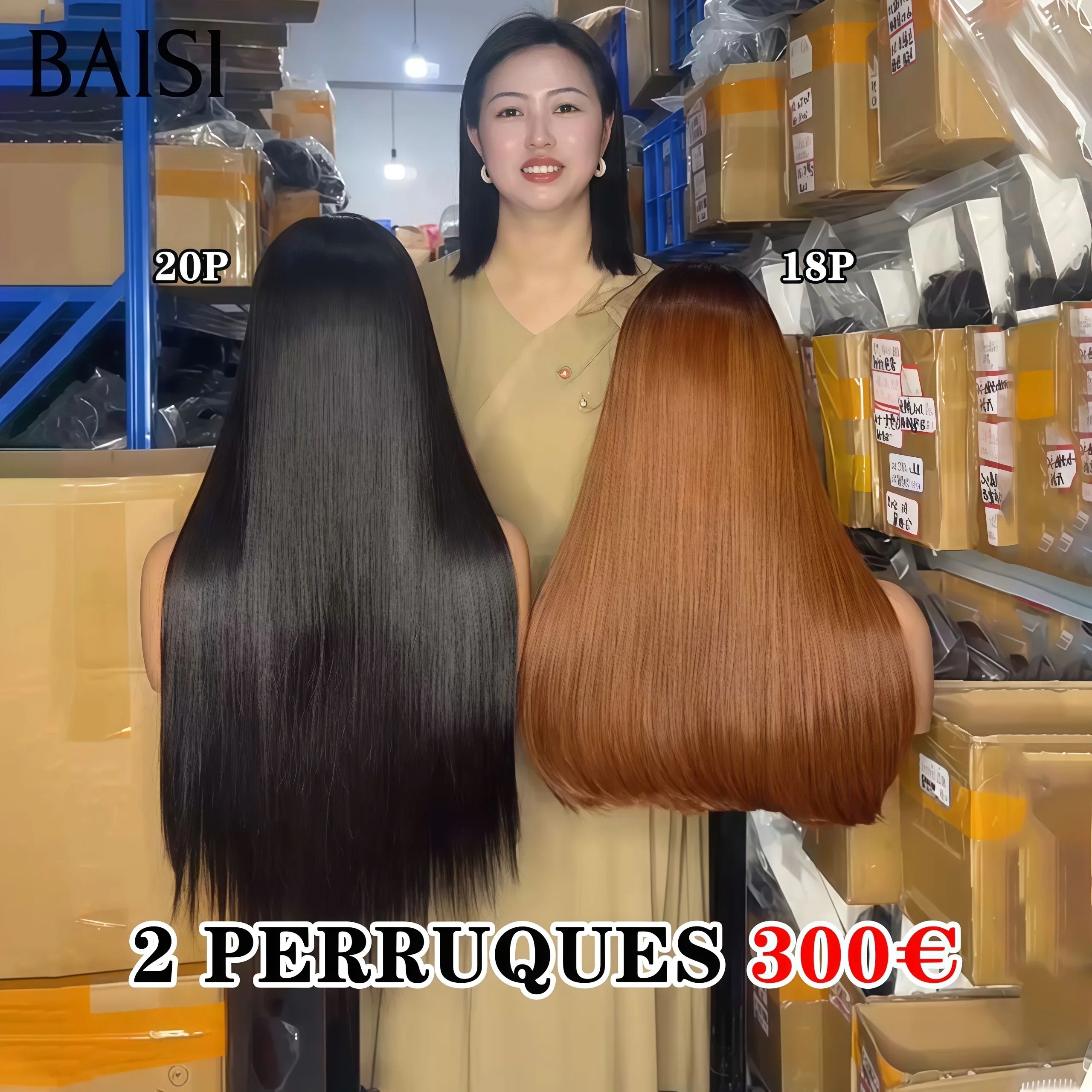 BAISI 2 Perruques pour revendre 300€ Vietnamiennes hair 2x6 Lisse 20 pouces couleur NOIR ou 18 Pouces 1B30# 250% densité en 100% vrais cheveux humains VIP100