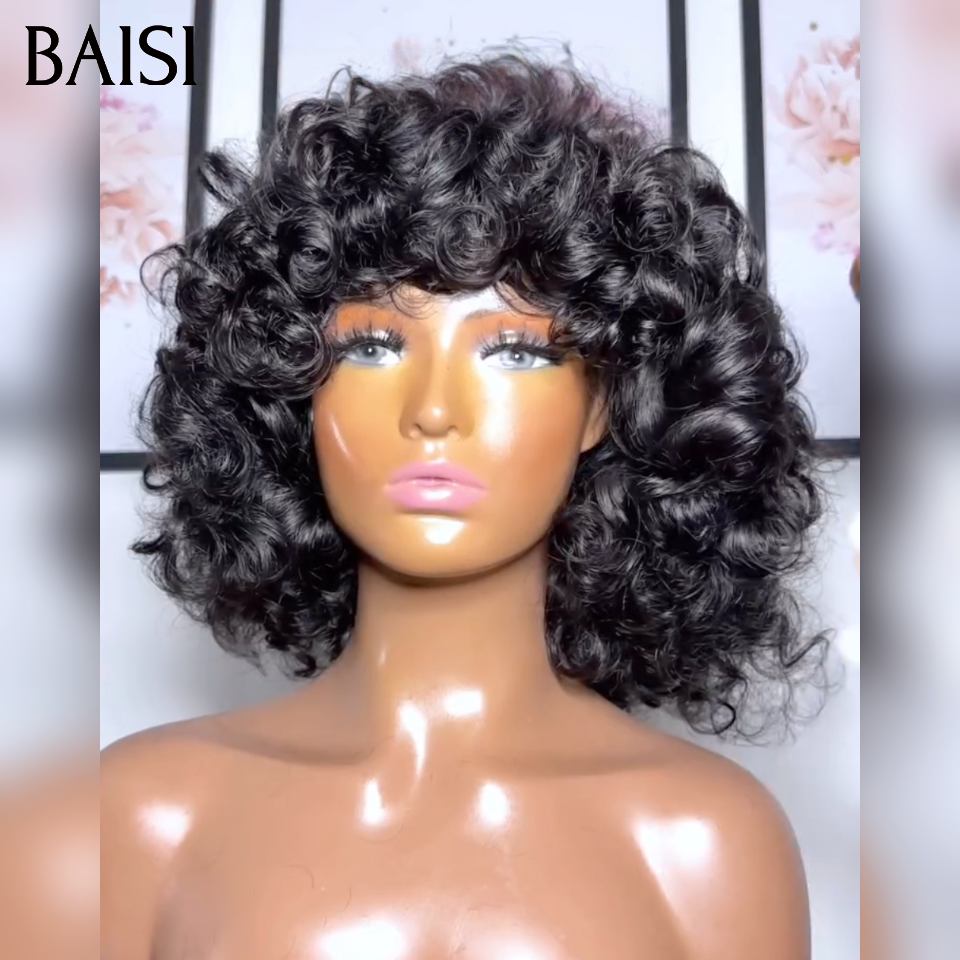 BAISI Bob Perruque Avec Frange Ondulé egg Wave 12 Pouce 69€ Sans Colle en 100% Cheveux Humains