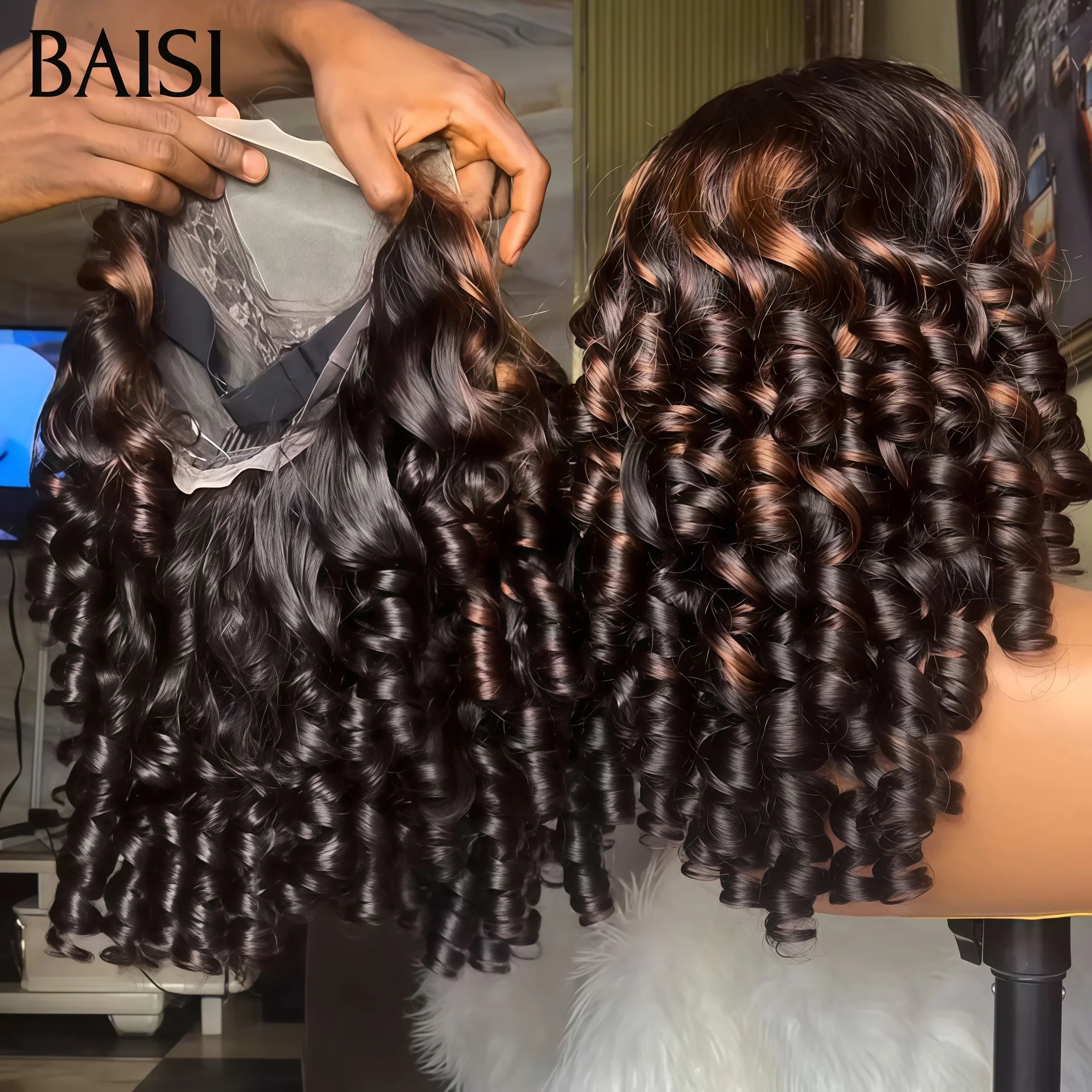 BAISI Peluca rizada con ondas de huevo de encaje 13X4, colores personalizados, 18 pulgadas, 300% de densidad, 198 € en cabello 100% humano