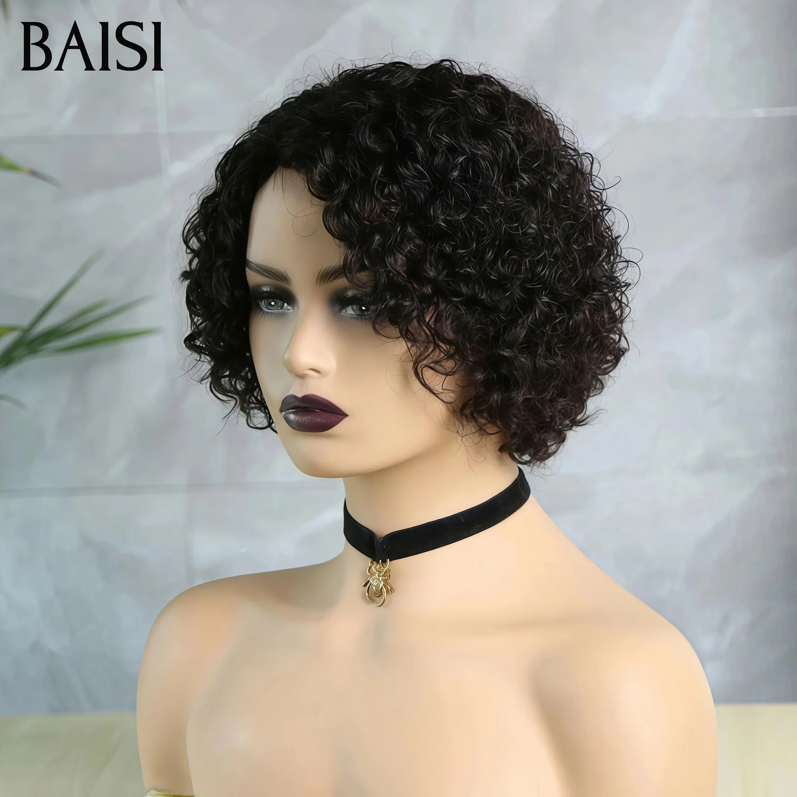 BAISI Achetez 2 perruques minimum au prix d'usine fournisseur Perruque curly wave en couleur noir sans colle sans lace 100% Cheveux Humains ( pas besoin de code)