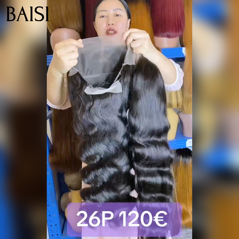 BAISI Perruques 4X4 closure Body wave Couleur NOIR 26 Pouces Perruque 100% Cheveux Humains