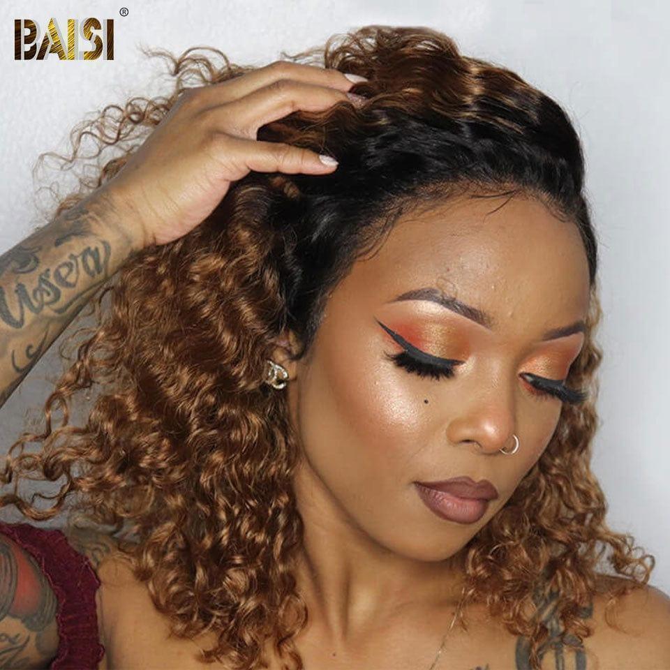 BAISI Afro Curly Wave Wig 12 Inches in Brown Color 1BT30#+1 IRON In 100% Real Human Hair Code: BS120