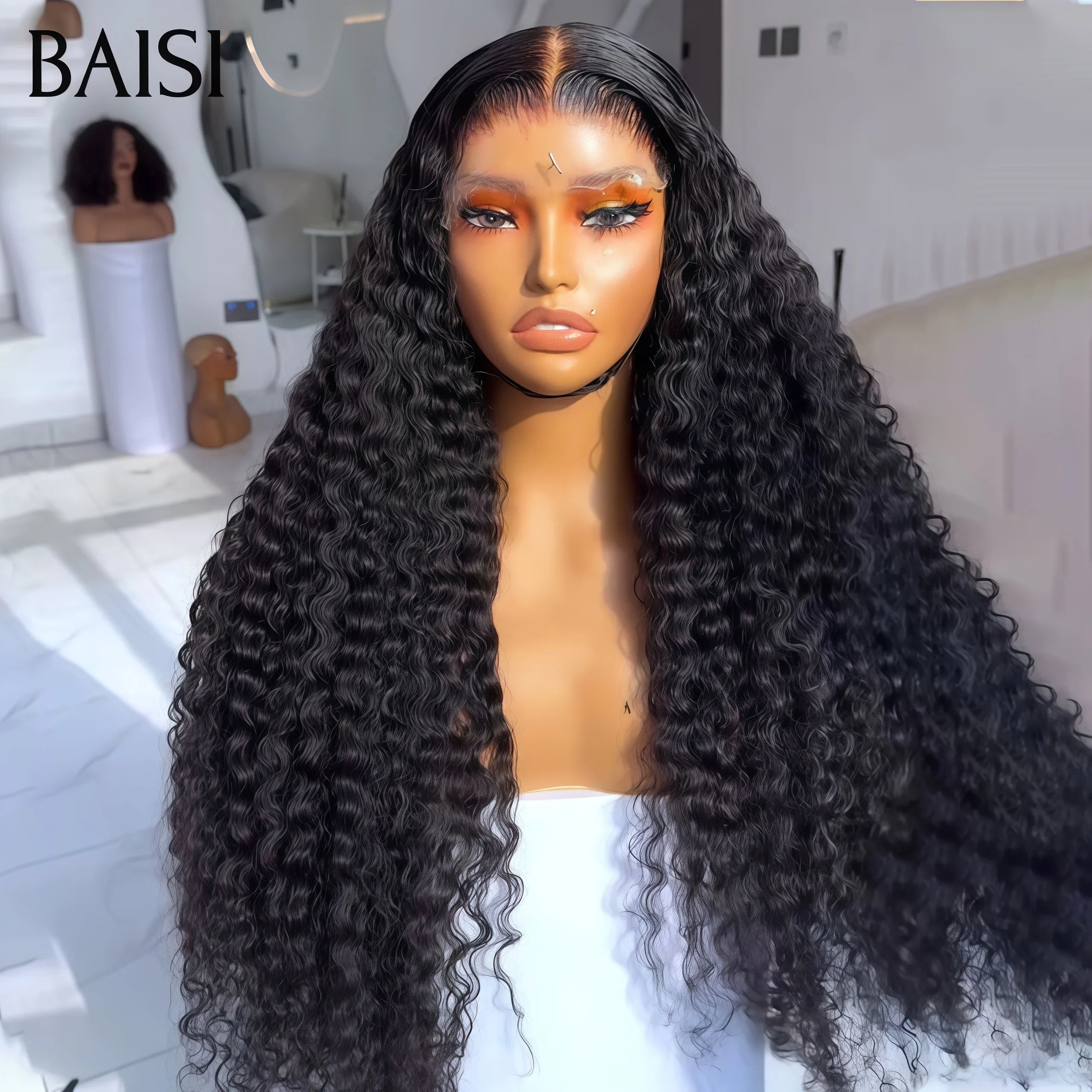 BAISI 13X4 lace Perruques pour revendre 200€ curly wave 20 pouces couleur NOIR 300% densité en 100% vrais cheveux humains