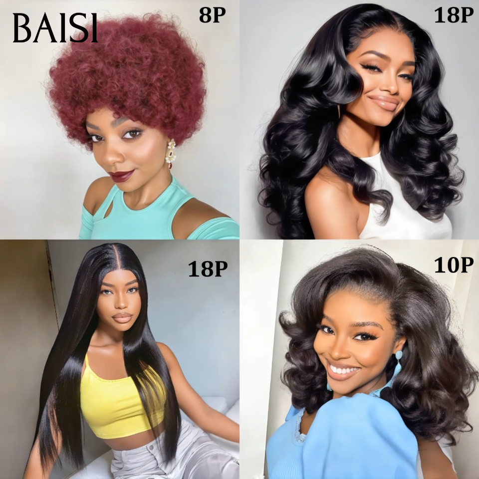 4 Perruques 250€ promo de couleurs noir body wave et bordeaux 99J# machine et de luxe lisse 18pouces nature 100% vrais cheveux humains