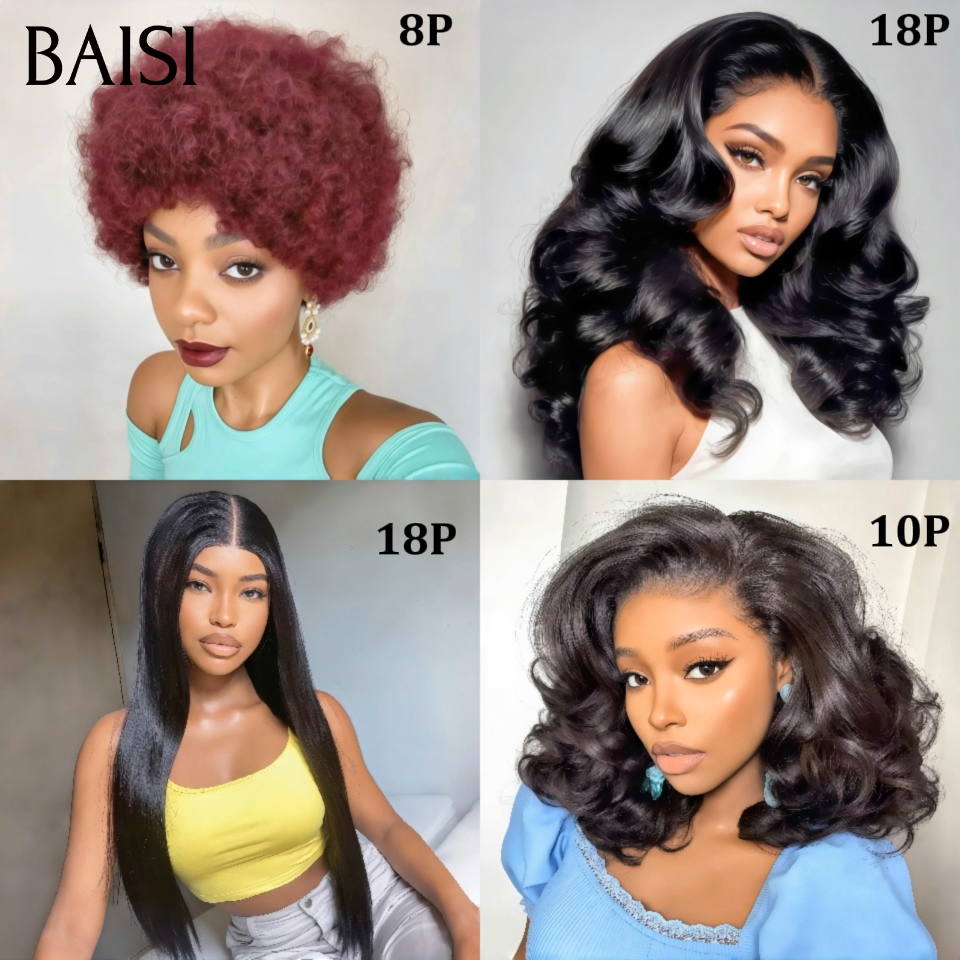 4 Perruques 250€ promo de couleurs noir body wave et bordeaux 99J# machine et de luxe lisse 18pouces nature 100% vrais cheveux humains