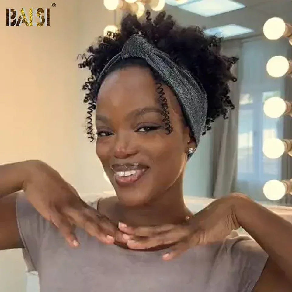 Peluca BOB rizada sin pegamento BAISI con diadema de moda pelo sintético 69 € en cabello humano 100% Real