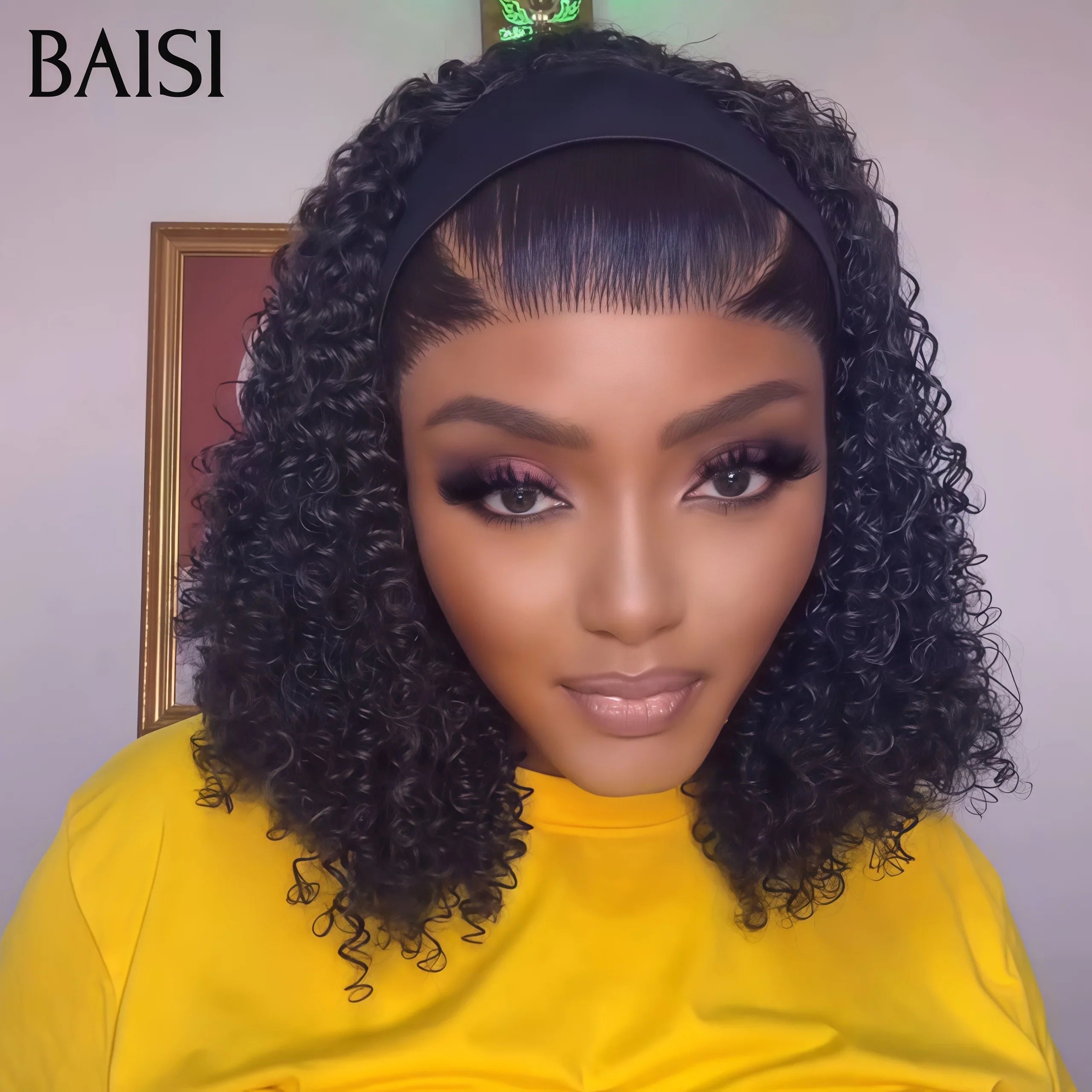 BAISI Grande lace frontale avec natte prête à porter sans colle simple et efficace résultat beau et naturel ou perruque bouclée ou curly wave avec natte 10 Pouces 99€