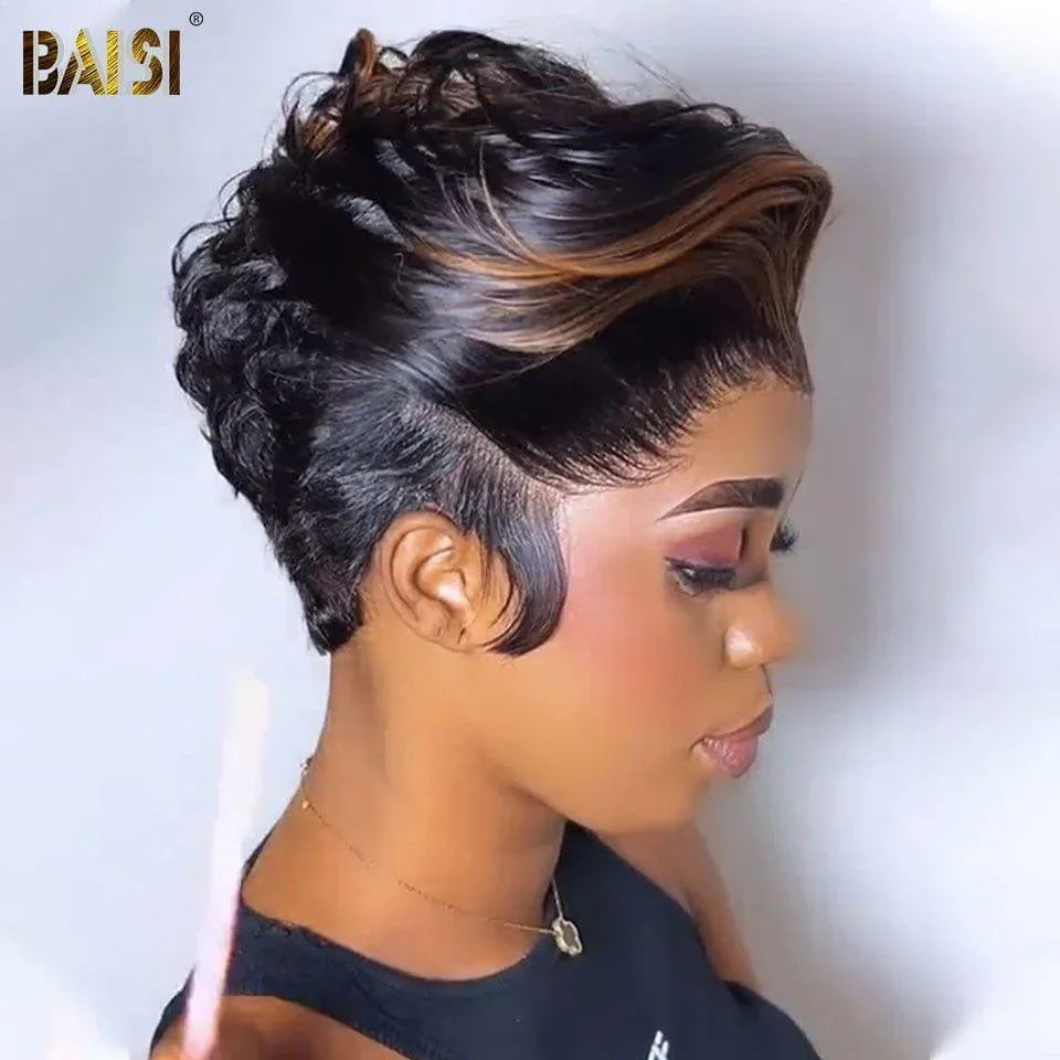 BAISI Perruque Full Lace 100% Cheveux Naturels 13X4 Perruque Pixie 85€ Coiffure Full Lace En Couleur #1BMix30# en 100% Cheveux Humains