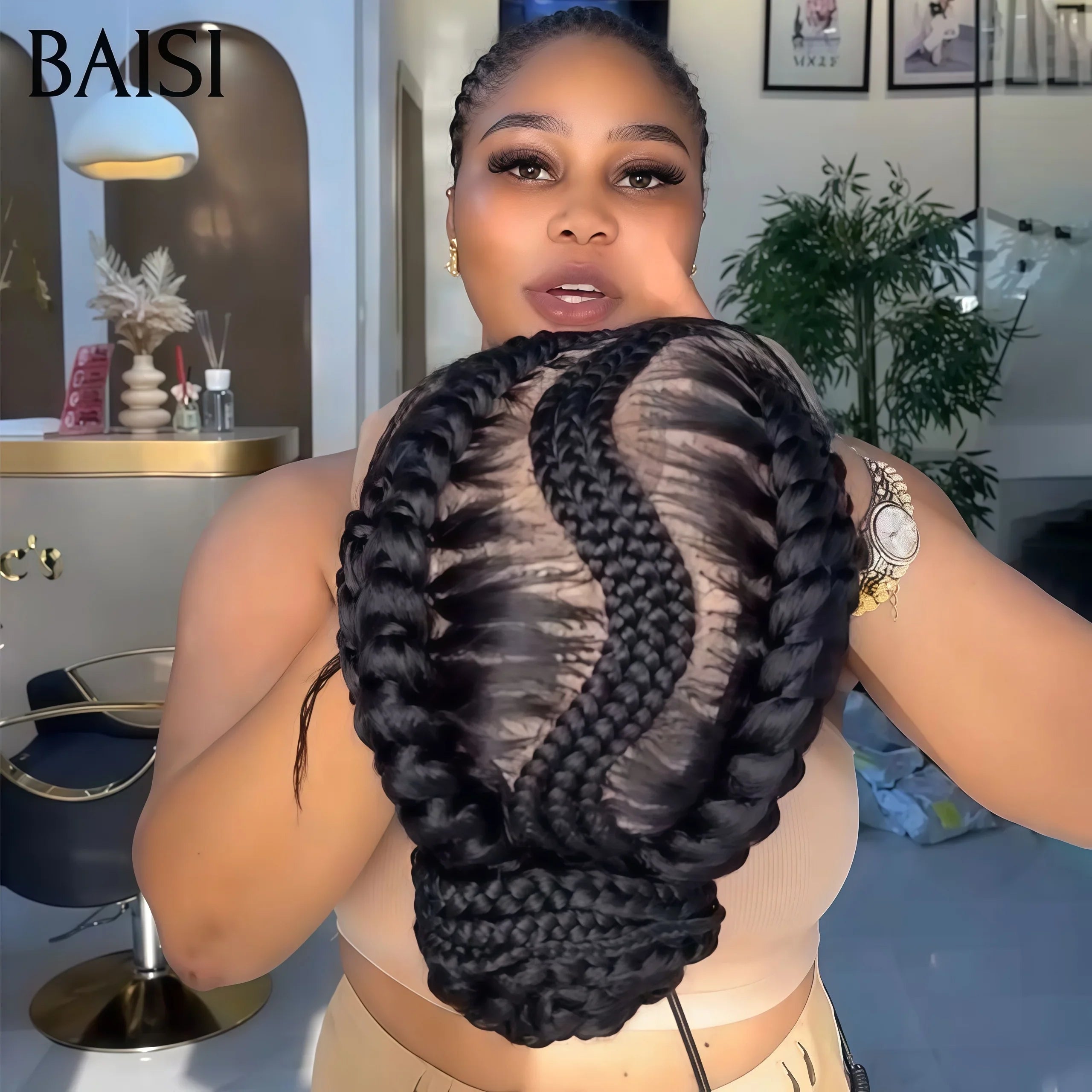 BAISI Perruque Full Lace 119€ 100% Cheveux Naturels perruque Petite natte NOIR Coiffure Chignion 100% Comme la video 100% cheveux humains