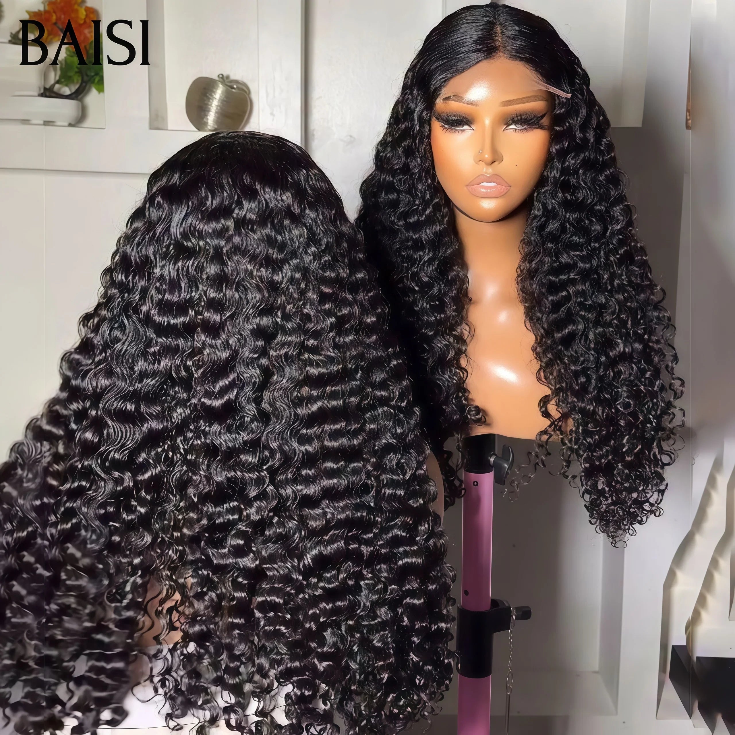 BAISI 5X5 lace Perruque deep Wave NOIR DE luxe 300% Densité plus de 20 ans d' utilisations en 100% Cheveux Humains