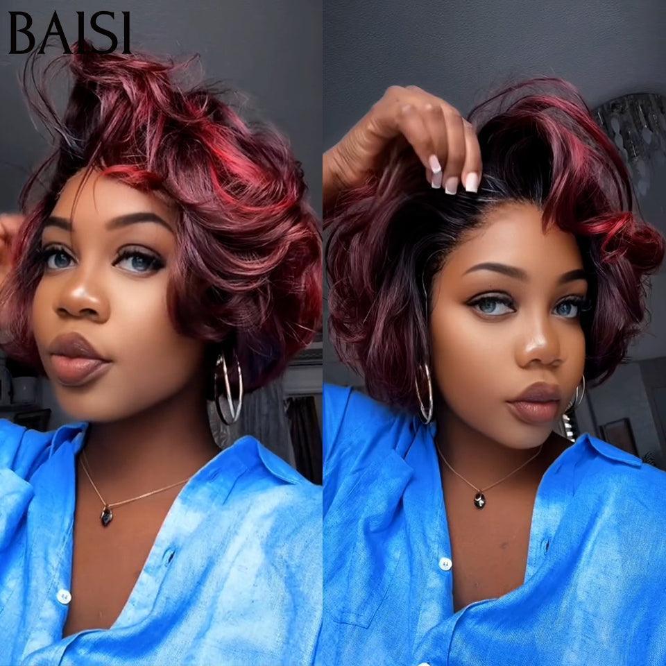 BAISI Perruque 13X4 lace Pixie En Couleur 99J# 99€ en 100% Cheveux Humains
