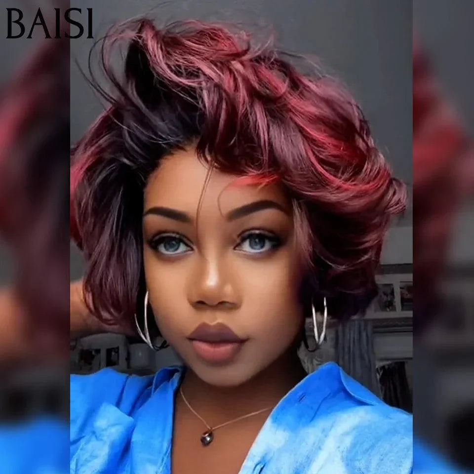 BAISI Perruque 13X4 lace Pixie En Couleur 99J# 99€ en 100% Cheveux Humains