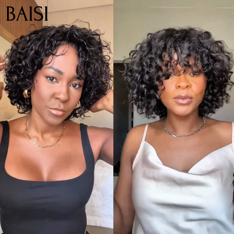 BAISI recommandé aujourd'hui water wave 10 pouces 72€ Perruque ou Pixie En Couleur 1B#T4#27# marron 79€ en 100% Cheveux Humains D