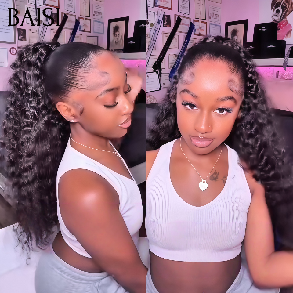 BAISI demi-perruque extension chignon ponytail deep curly 20 Pouces 169€ En Couleur Noir CURLY en 100% cheveux humains