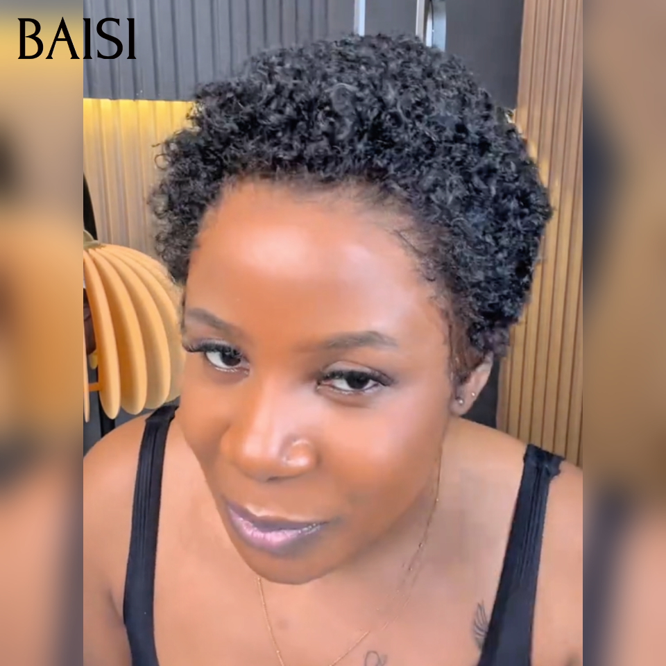 BAISI Perruque Fabriqué à la Machine Pré-plucked Pas Besoin de Colle 45€ noir sans Colle ou 13x4 lace frontale 68€ PROMO en 100% vrais cheveux humains