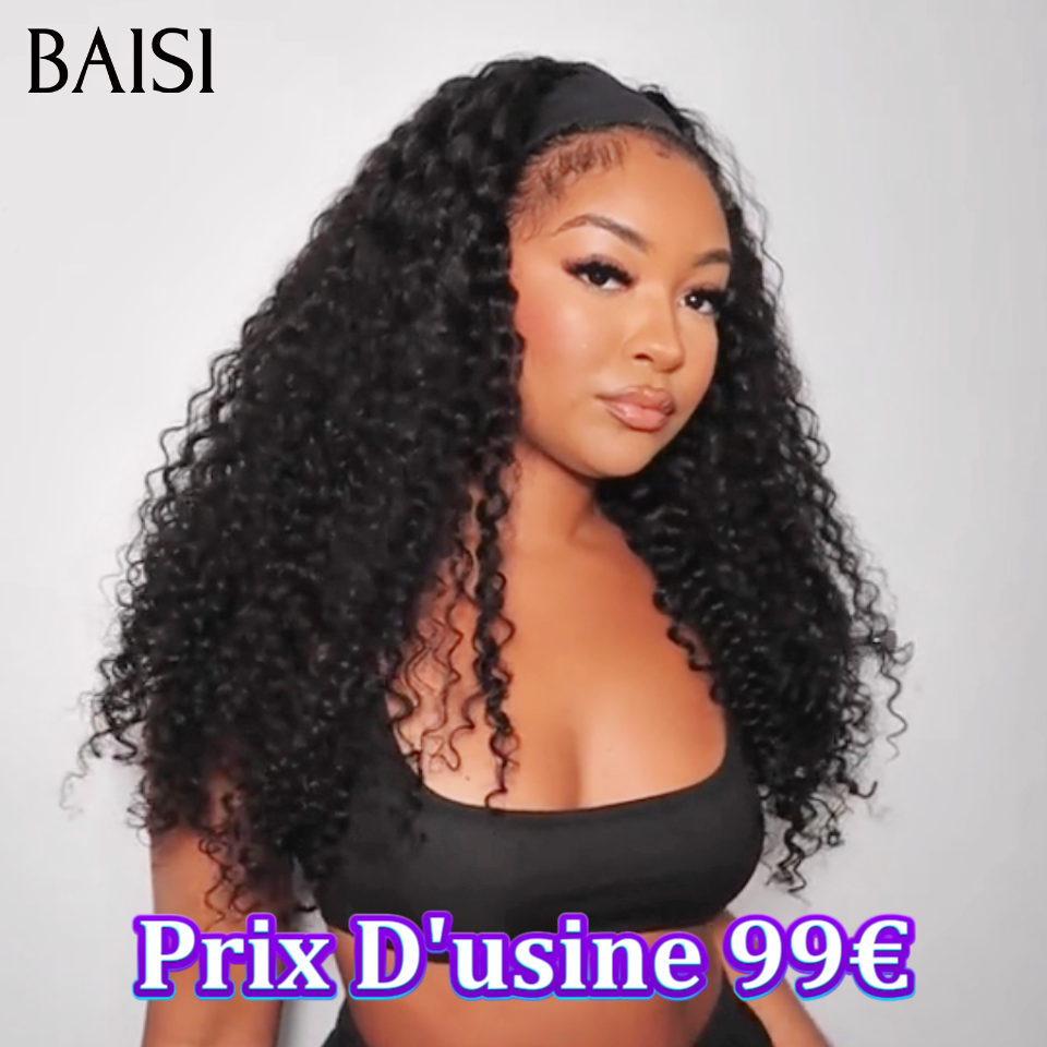 BAISI Achetez 2 perruques minimum au prix d'usine fournisseur Perruque Bandeau Bouclée Deep Wave Fabriquée A La Machine (Pas Besoin de Code)