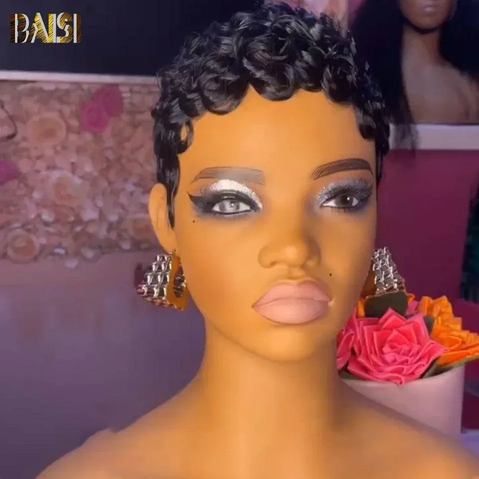 BAISI 4 Perruques 239€ 13X4 pixie 99J# et 2x6 Lisse 8 Pouces et sans Colle afro curly ou pixie curly wave sans lace sans colle Noir 58€ en 100% Cheveux Humains