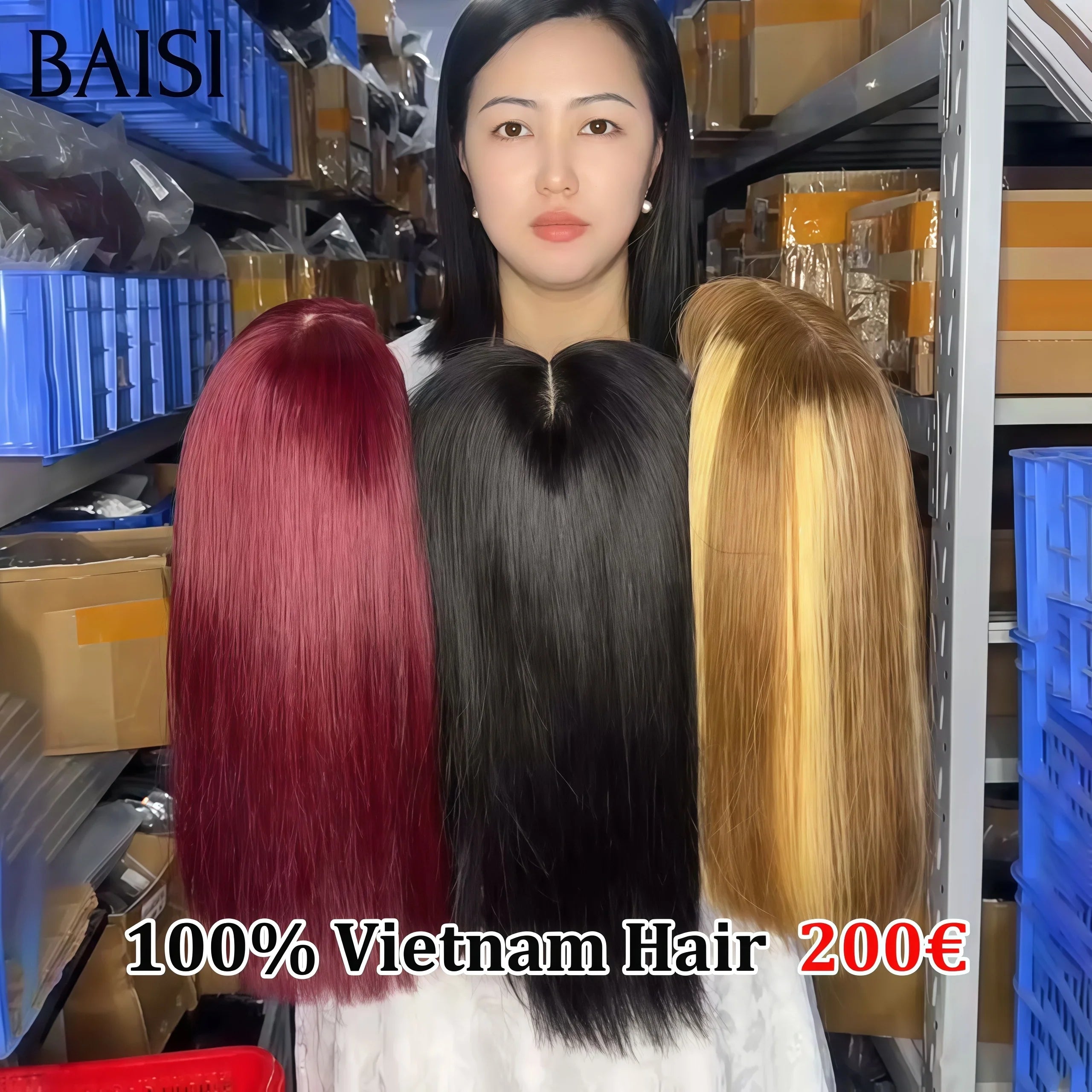 BAISI Lot de 3 perruques Flash Offer PROMOTION 200€ 3 couleur 2X6 lisse bob de luxe en couleur Mixte et noir et Bordeaux en 100% vrais cheveux humains BS65