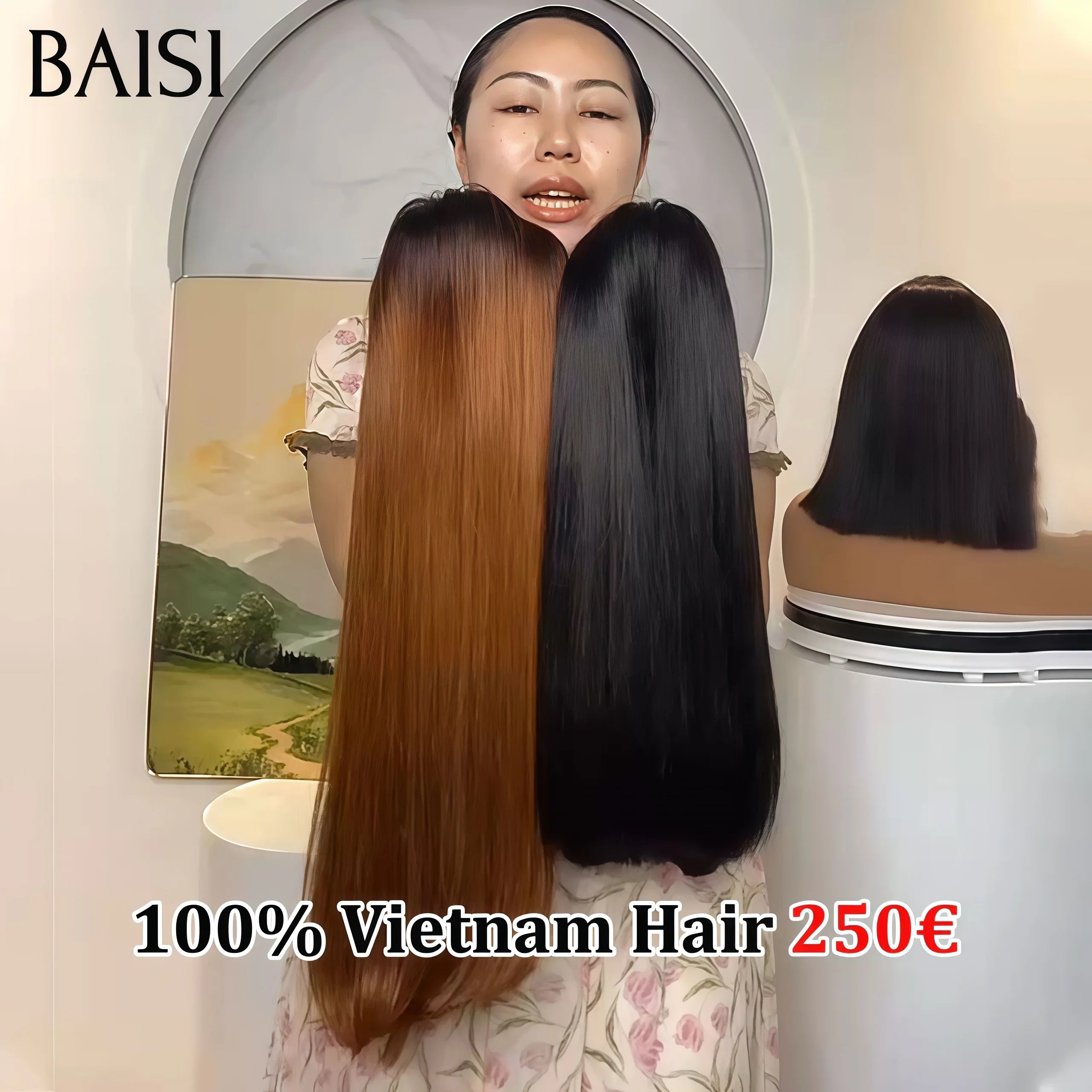 BAISI 2 Perruques pour revendre 250€ Vietnamiennes hair 2x6 Lisse 14 pouces en couleur NOIR et 16 Pouces 1B30# 250% densité en 100% vrais cheveux humains