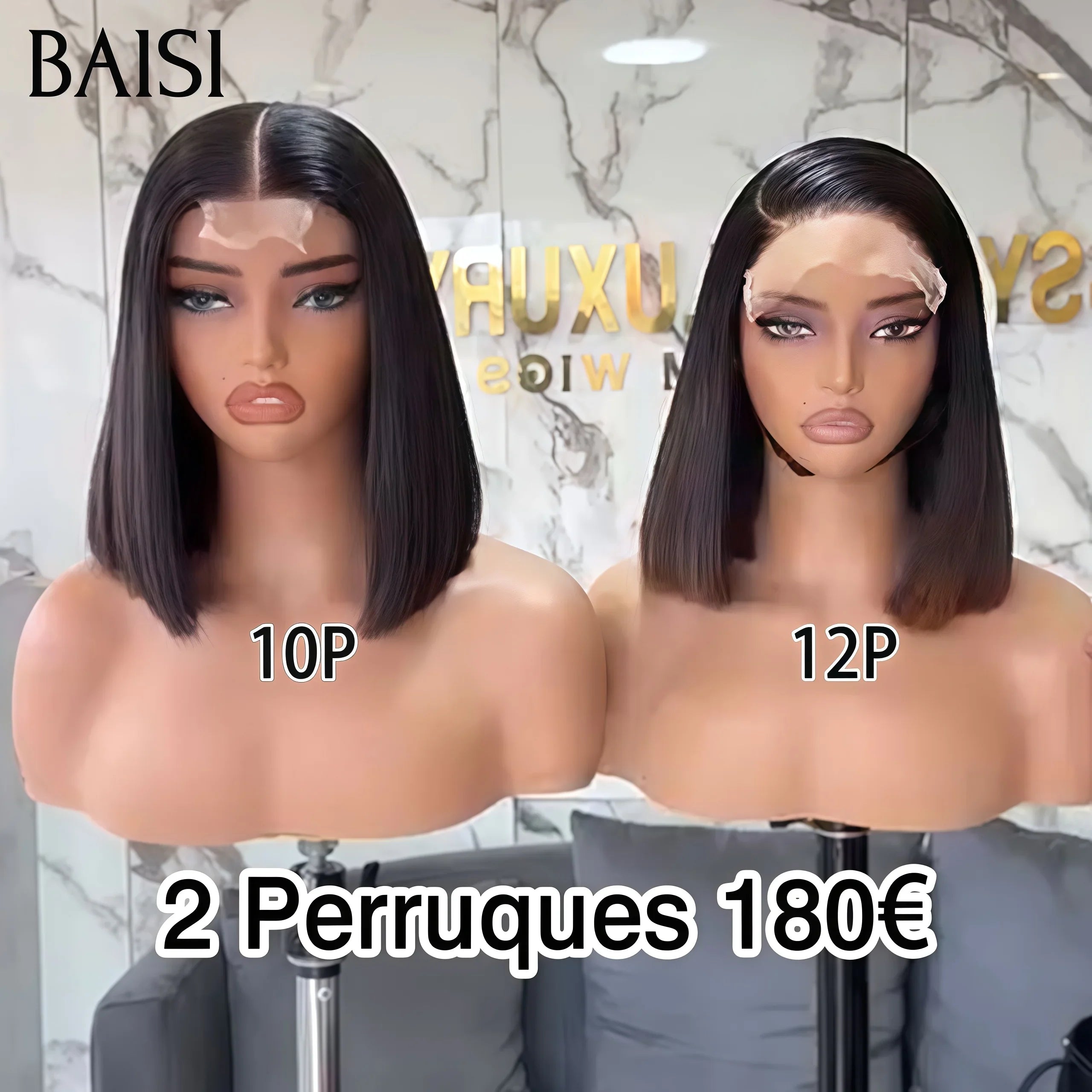 BAISI 2 perruques Flash Offer 180€ Vente en gros 4X4 lace 12 Pouces en couleur 1BT4# et 2x6 lace 10 Pouces NOIR DE luxe en 100% vrais cheveux humains FR20