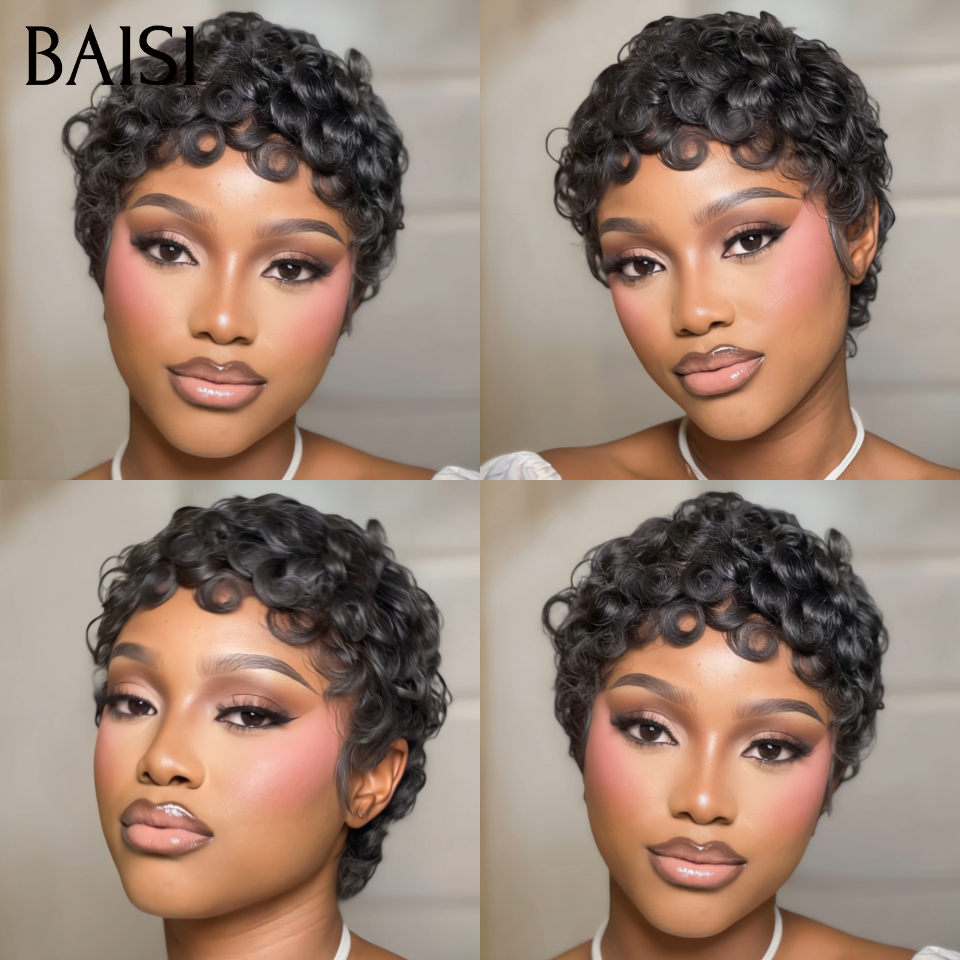 BAISI Prix en Gros perruques de l'usine 1 pixie finger 1B 50€ cheveux humains ou 1 carton 10 pièces 150€ ou 14 perruques longues 200€cheveux naturels stock limité blended humain hair sans retour