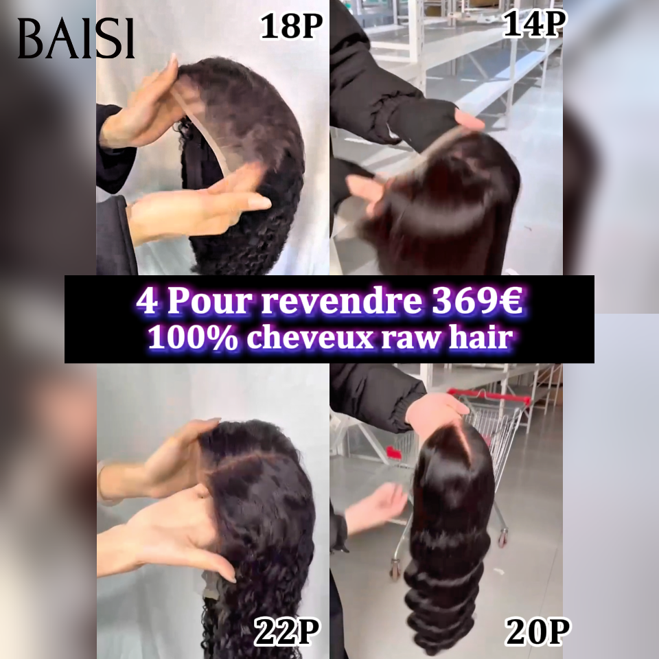 BAISI Perruques 4 Pour revendre 369€ 13x4 curly 18 pouces et lisse 14 pouces et deep wave 22 pouces et body wave 20 pouces 100% 100% cheveux raw hair