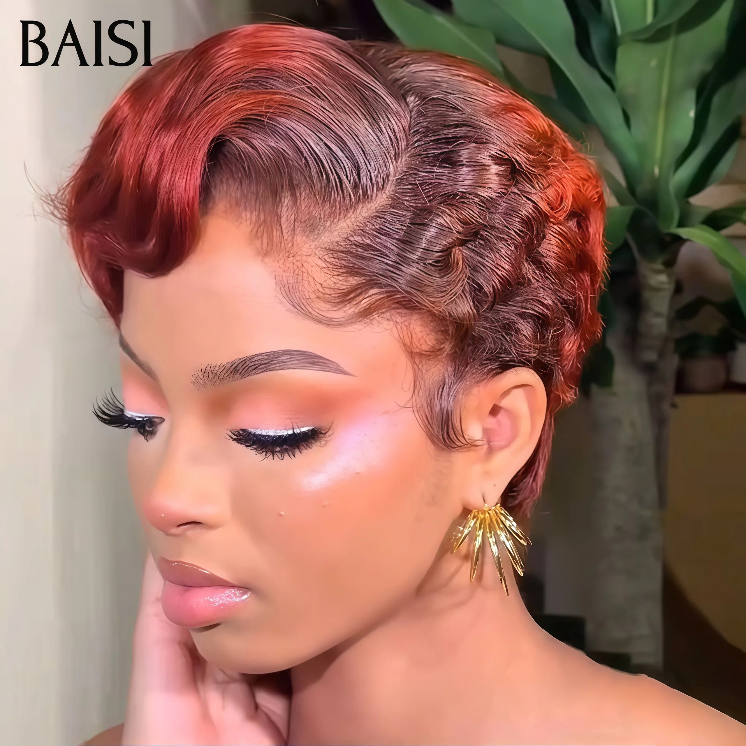 BAISI 13X4 rendas Pixie onda peruca na cor 99J # € 65 em 100% cabelo humano BAISI20