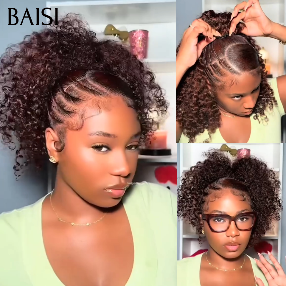 BAISI demi-perruque Prêt-à-porter extension chignon ponytail 20 Pouces 189€ En Couleur Noir CURLY en 100% cheveux humains
