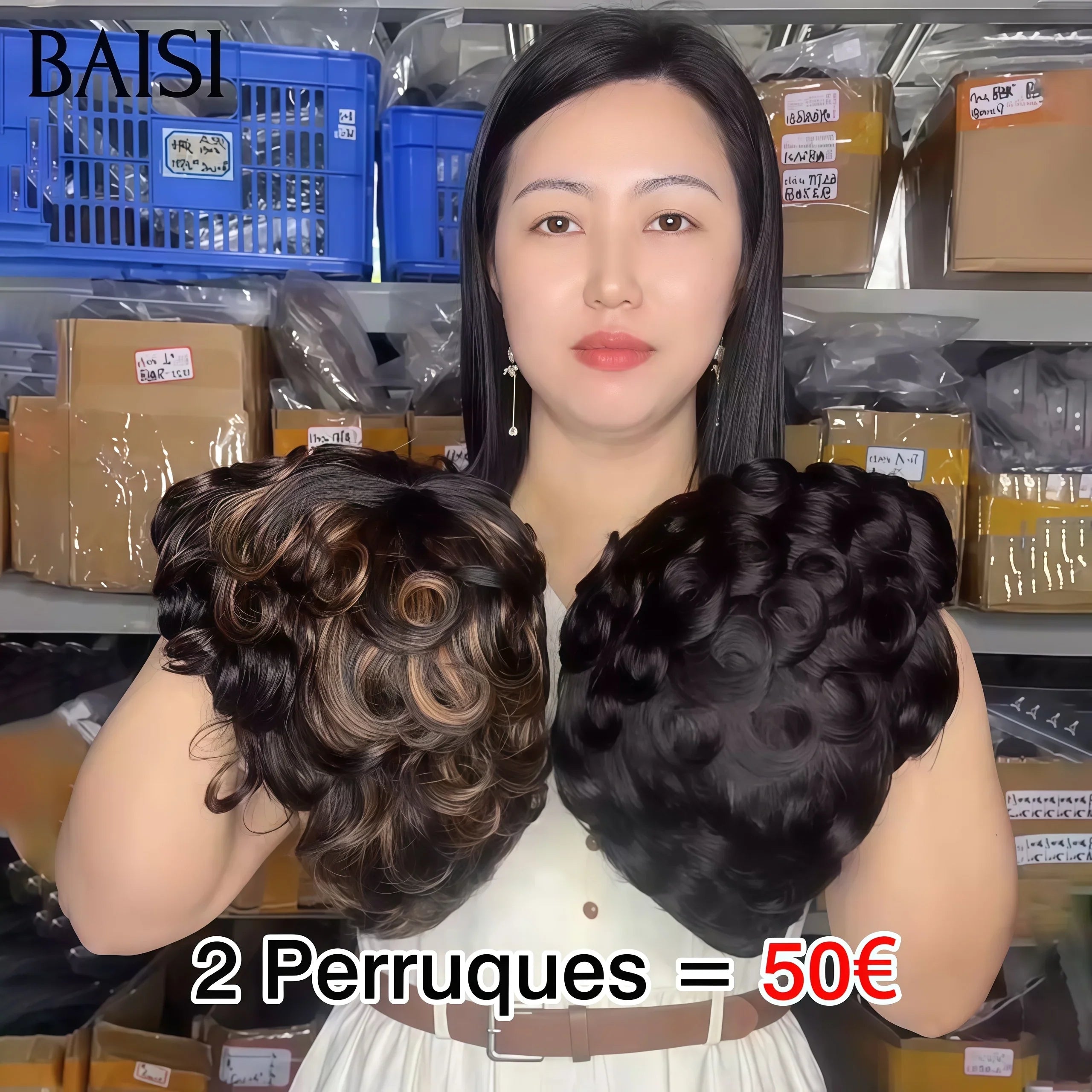 BAISI 2 Perruques Chioma Flash Offer 50€ Vente en gros sans colle pixie finger wave Fabriqué à la Machine en couleur 1B30# ou 1B# en 100% vrais cheveux humains BS60