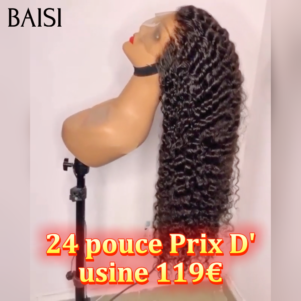 BAISI Achetez 2 perruques minimum au prix d'usine fournisseur 13x4 Lace Frontal Perruque 24 pouce Prix D'usine 119€ Deep Wave En 100% Cheveux Humains (Pas Besoins De Code)
