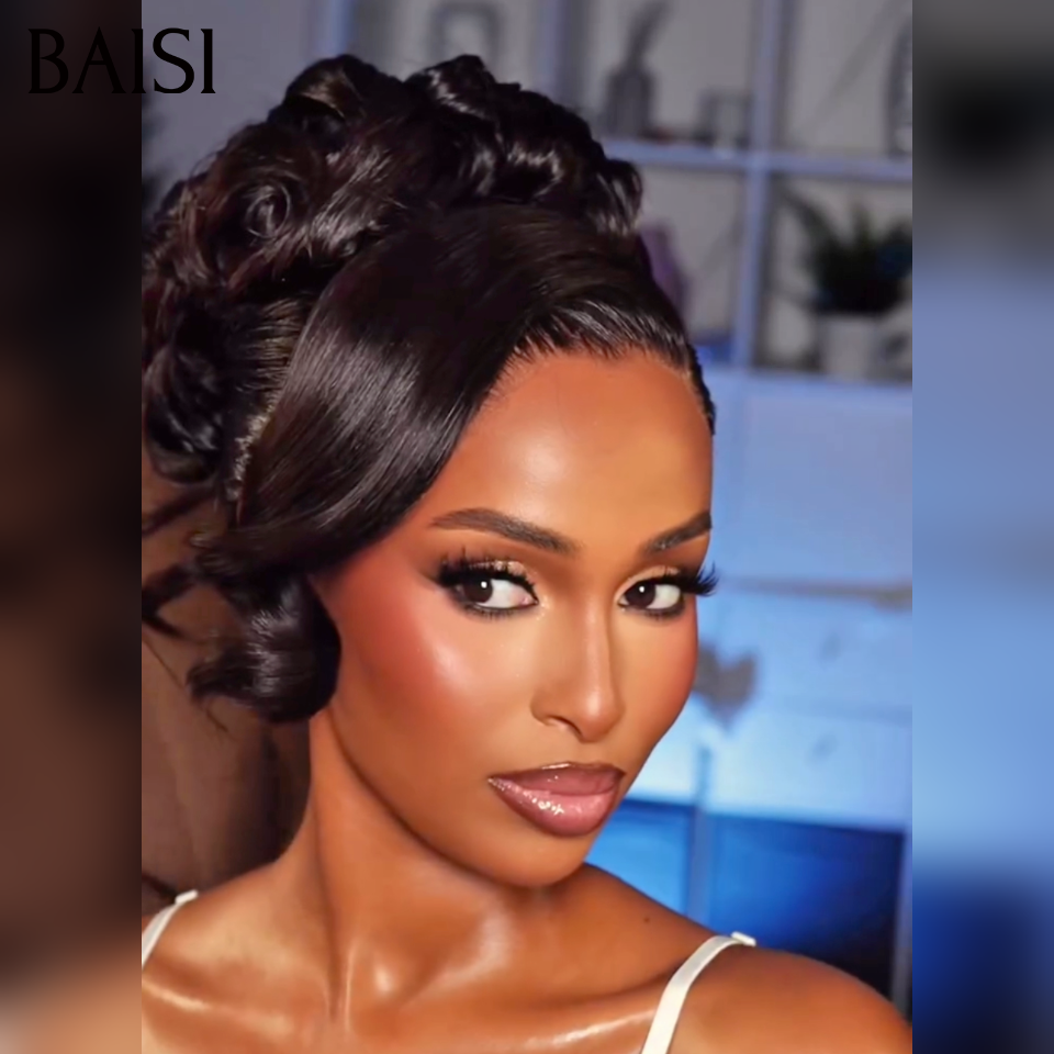 BAISI Nouvelle Arrivée Perruques Moitié Prix 13x4 frontal Lace 189€ ou Vietnam Hair 329€ Chignon de nattes NOIR en chignon bun En 100% cheveux humains