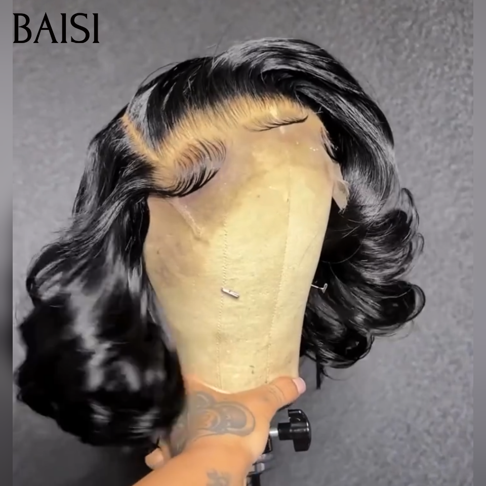 BAISI promotion 100% vrais cheveux humains perruque 75€ 13*4 lace frontale 10 Pouces volume de 200% Bouclé noir promo