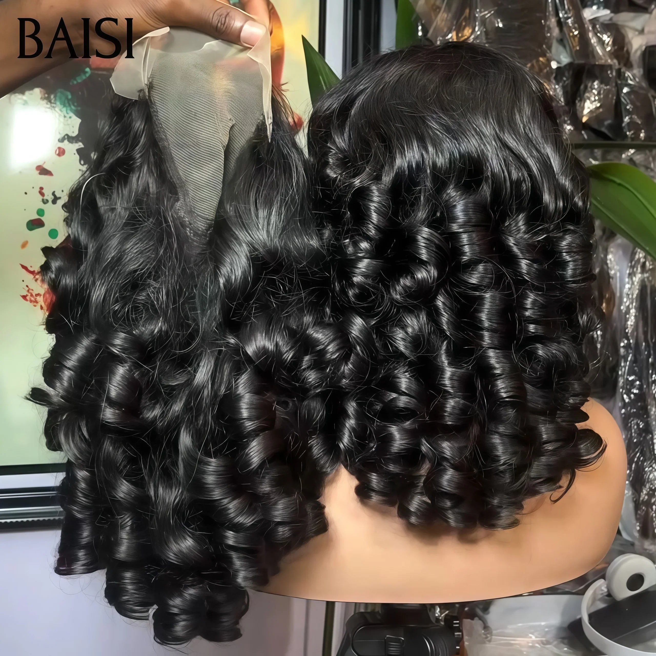 BAISI Peluca rizada con ondas de huevo de encaje 13X4, colores personalizados, 18 pulgadas, 300% de densidad, 198 € en cabello 100% humano
