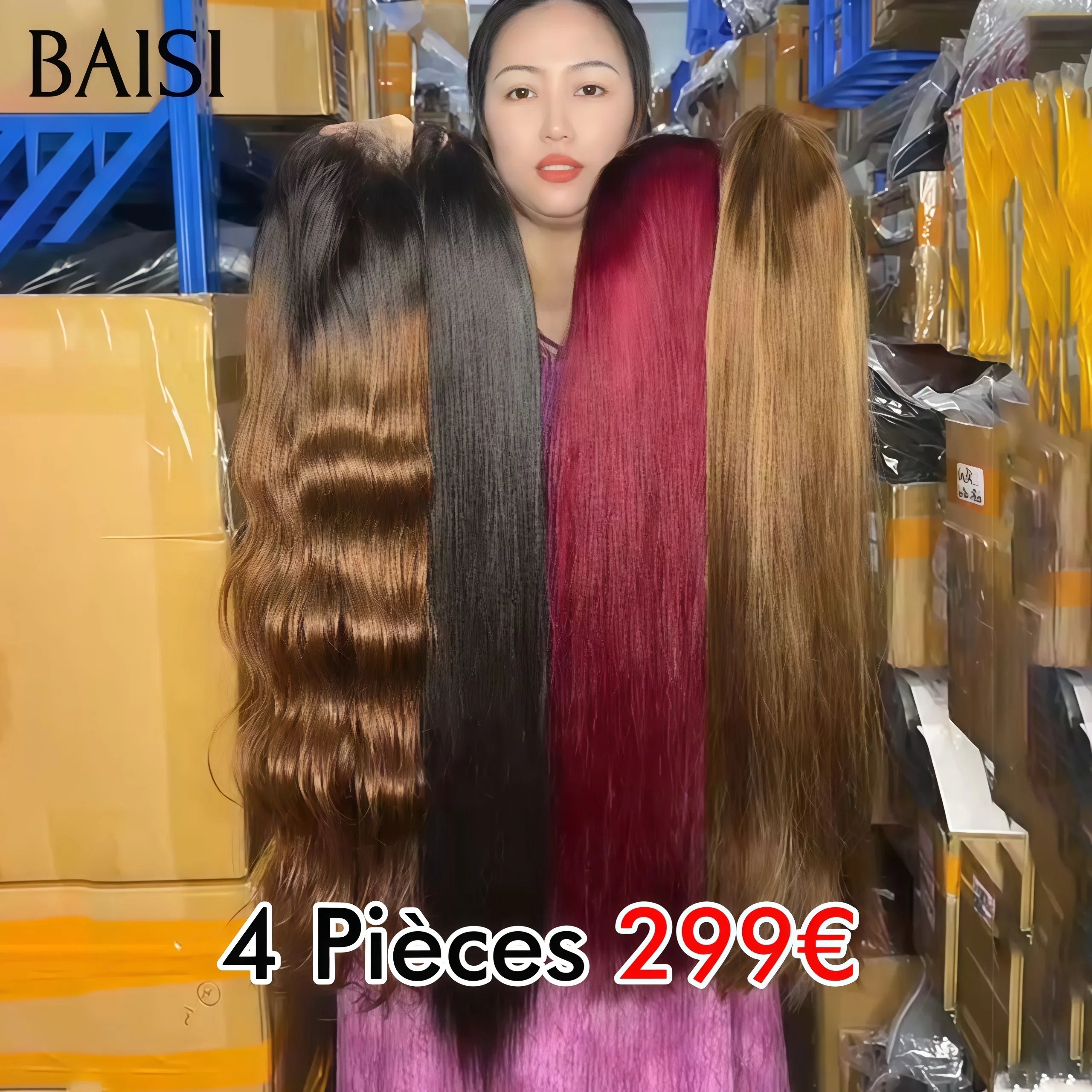 BAISI Lot de 4 perruques Flash Offer PROMOTION 299€ 4 styles de perruques différents et Différentes couleurs en 100% vrais cheveux humains
