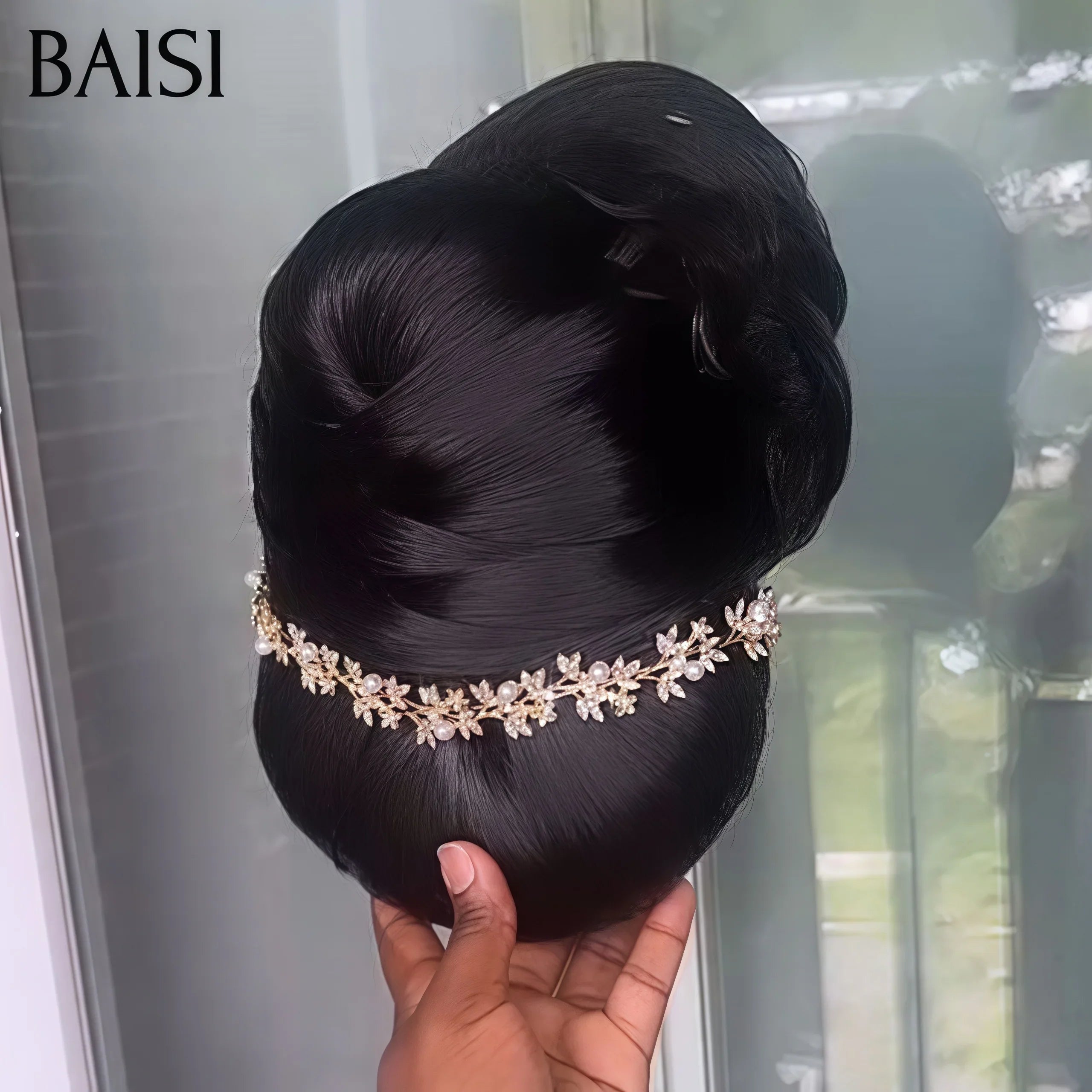 BAISI Coiffure de luxe Judy Perruques Mariage noir Prête à porter chignon et personalisation comme sur la vidéo 100% identique avec lace frontale événement spécial BS120
