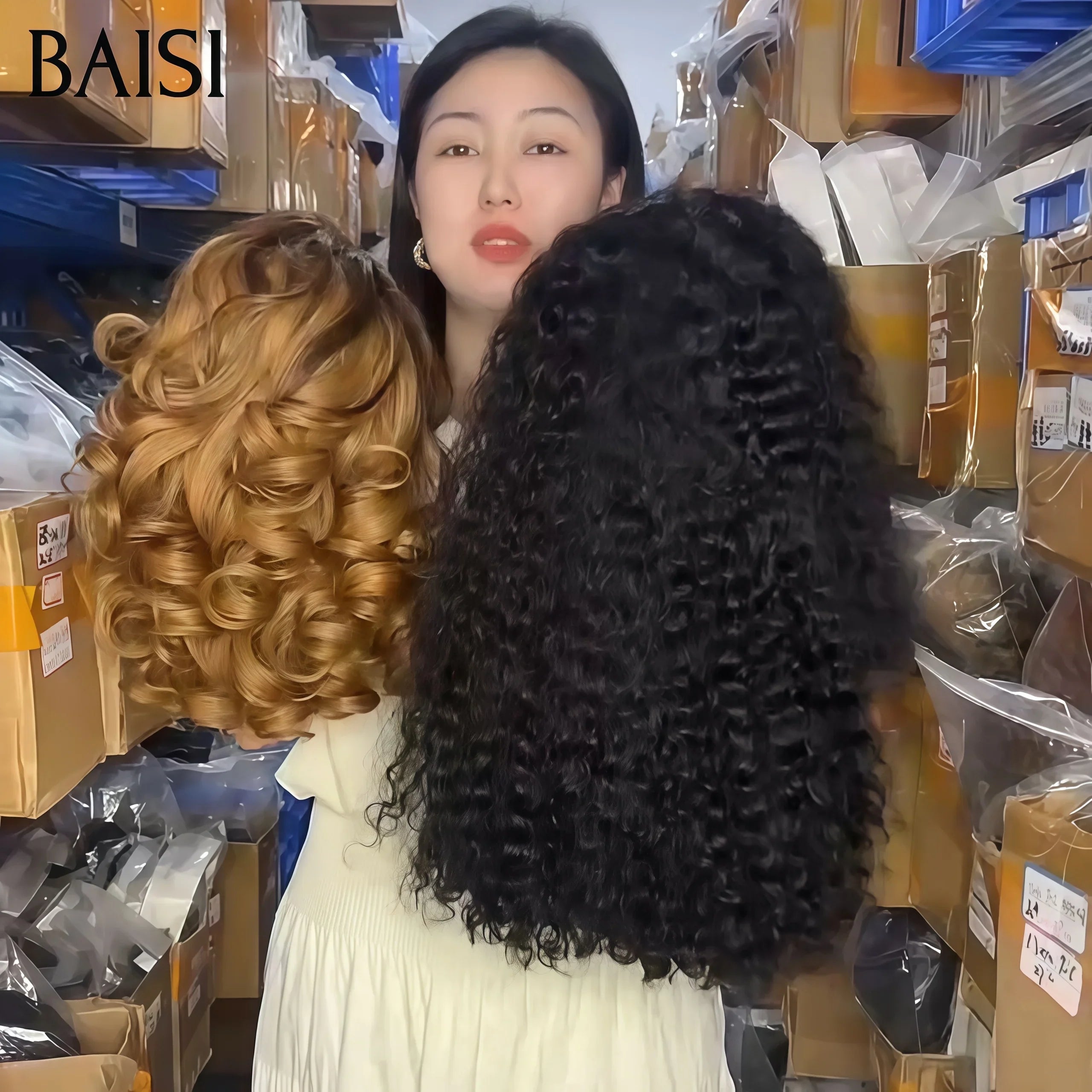 BAISI 2 perruques 13X4 lace pixie bouclé en couleur miel 4T30# 50 € ou 4X4 lace curly wave 18 Pouces en 100% vrais cheveux humains FR38