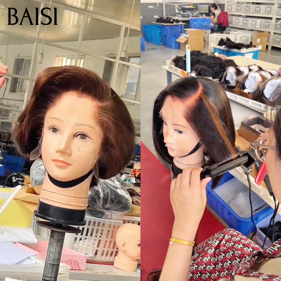 BAISI promo 2 Perruques Prêt-à-porter lisse couleur Marron 1BT4# facile à porter Bonne qualité en 100% Cheveux Humains