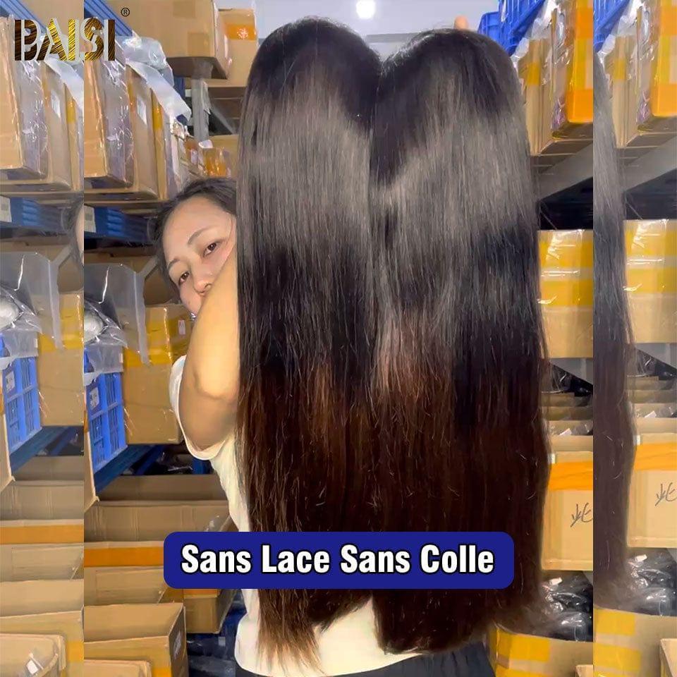 BAISI Achetez 2 perruques minimum au prix d'usine fournisseur Perruque de luxe Lisse Noir Marron 1BT4# Sans Colle Lace déjà couper Facile à Porter 250% densité plus de 20 ans d' utilisations en 100% Cheveux Humains (Pas Besoin de Code)