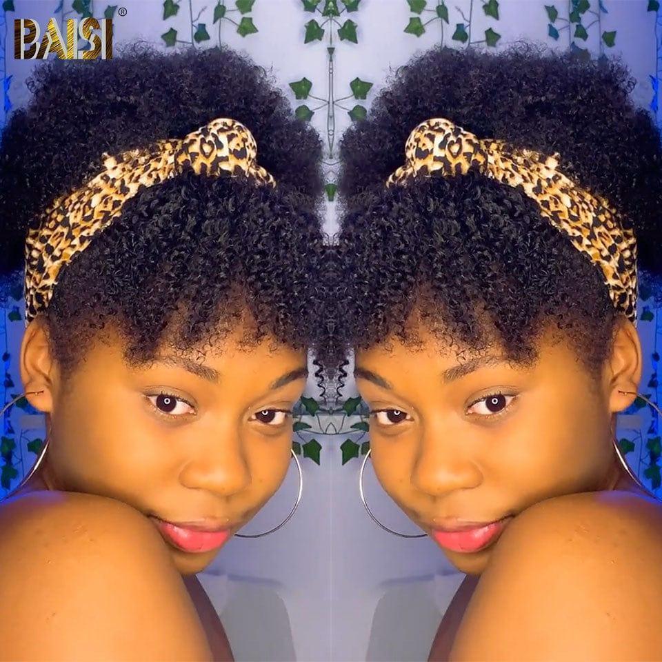 BAISI BOB Peluca con diadema rizada y rizada, hecha a máquina, sin encaje, sin pegamento, 75 € en cabello humano 100% Real