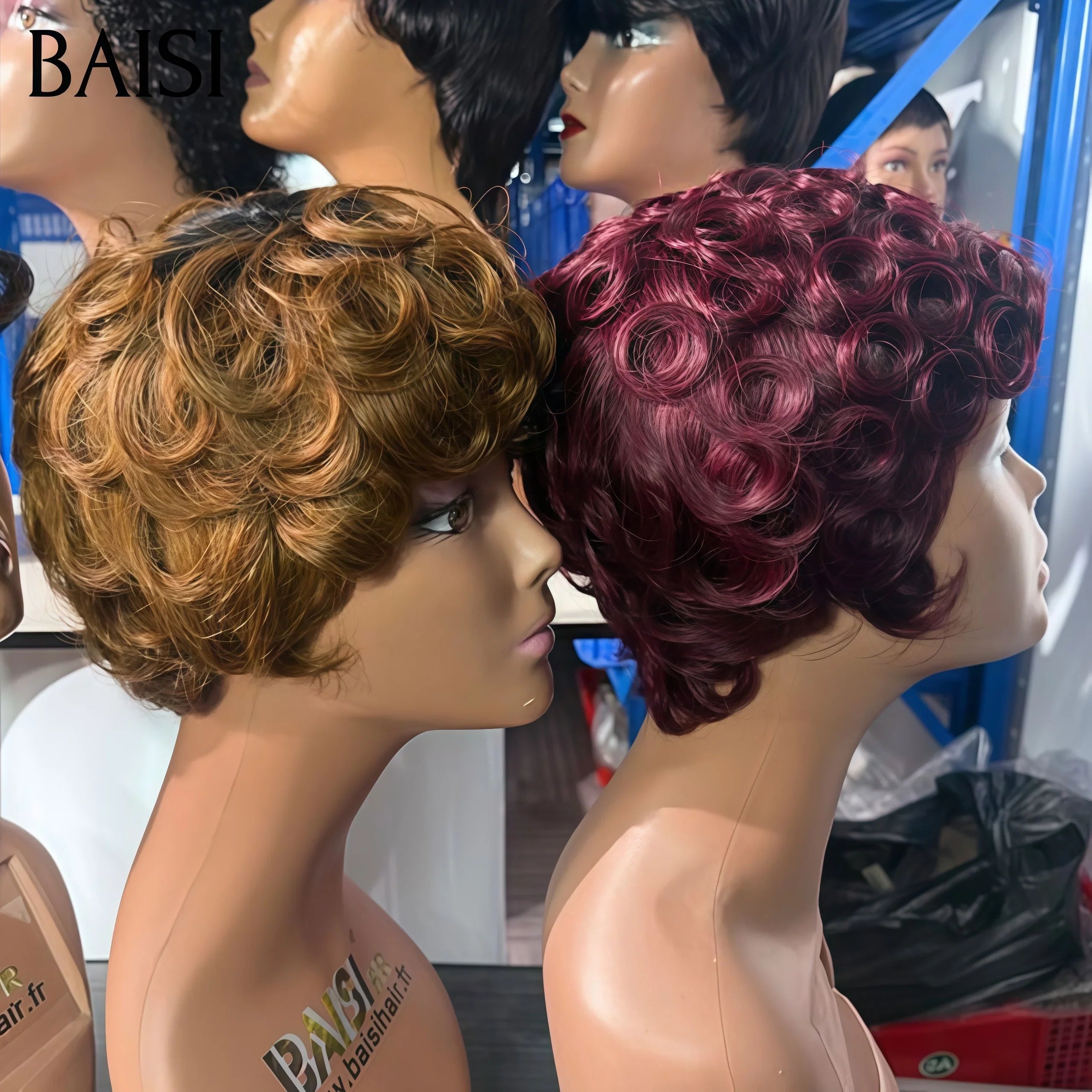 BAISI 2 perruques 50€ Vente en gros 4 combinaisons différentes au choix pixie finger wave et afro curly en 100% vrais cheveux humains