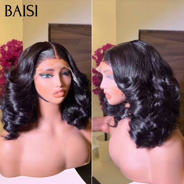 BAISI 13*4 lace frontal Perruque egg wave noir 100€ ou 4/30# 89€ ou Chioma pixie sans lace 39€ finger wave NOIR Moitié Prix Livraison Express 48H en 100% cheveux humains