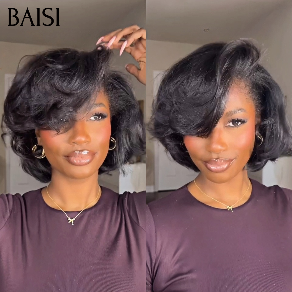 BAISI 1 perruque bouclé coiffée frontale 10 pouce 86€ confortable modèle unique porter facilement tous le jours vrais cheveux humains